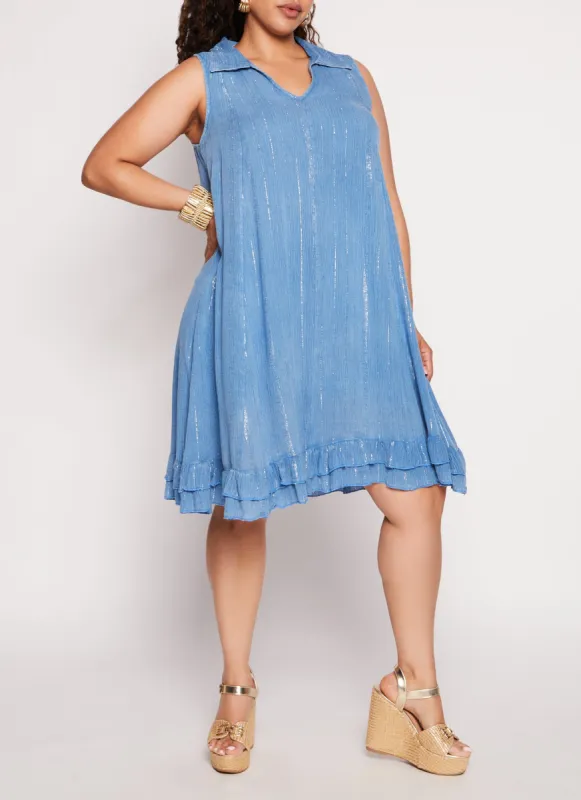 Plus Size Lurex Striped Tiered Shift Dress sold by Rainbow