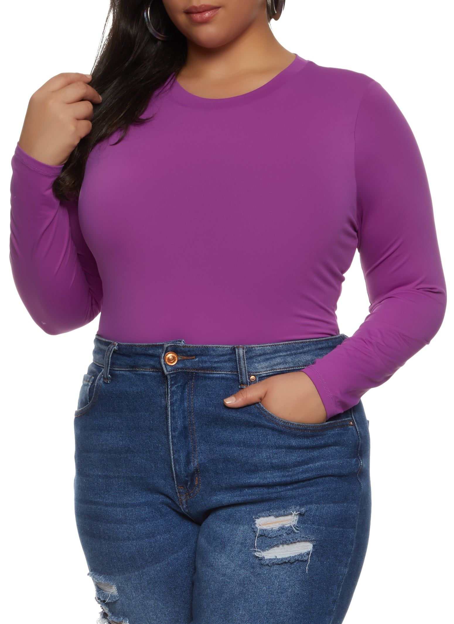 Plus Size Solid Long Sleeve Bodysuit sold by Rainbow product image thumbnail 2
