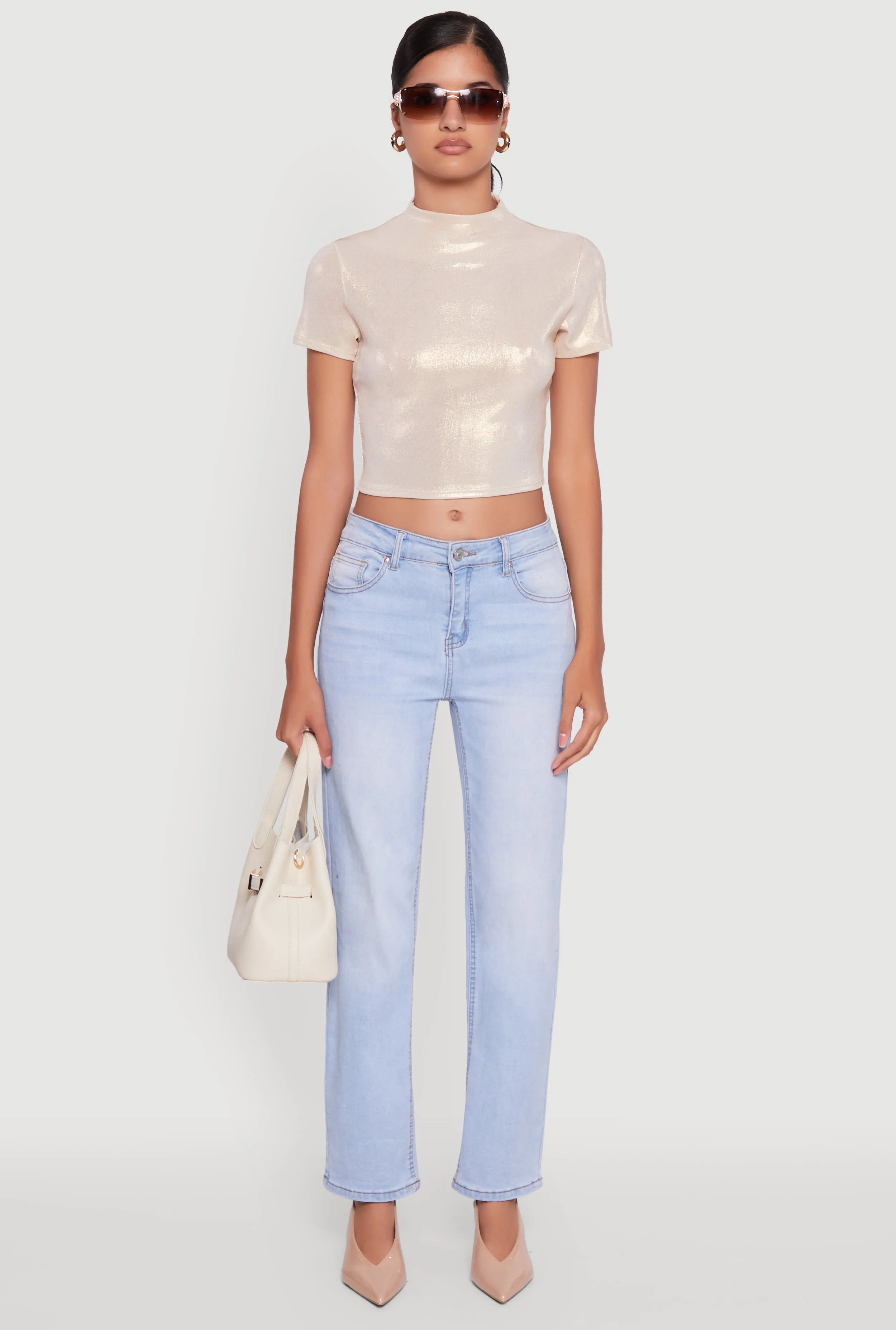 Metallic Short Sleeve Crop Top sold by Rainbow product image thumbnail 3