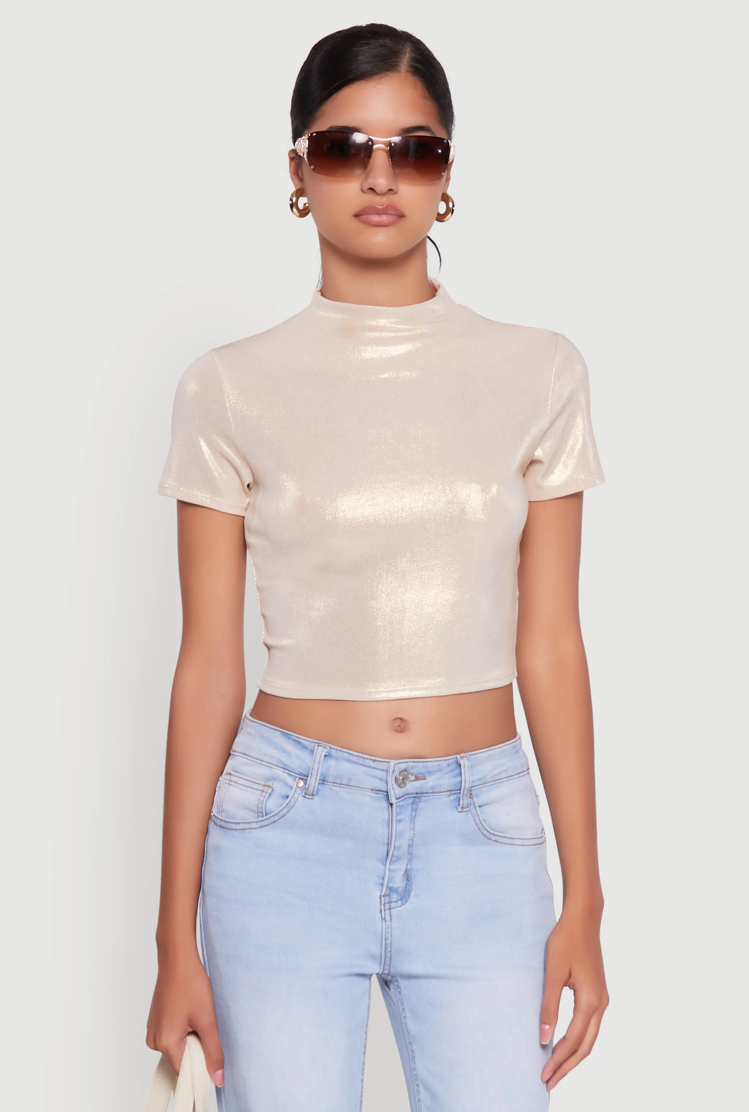 Metallic Short Sleeve Crop Top sold by Rainbow product image thumbnail 2