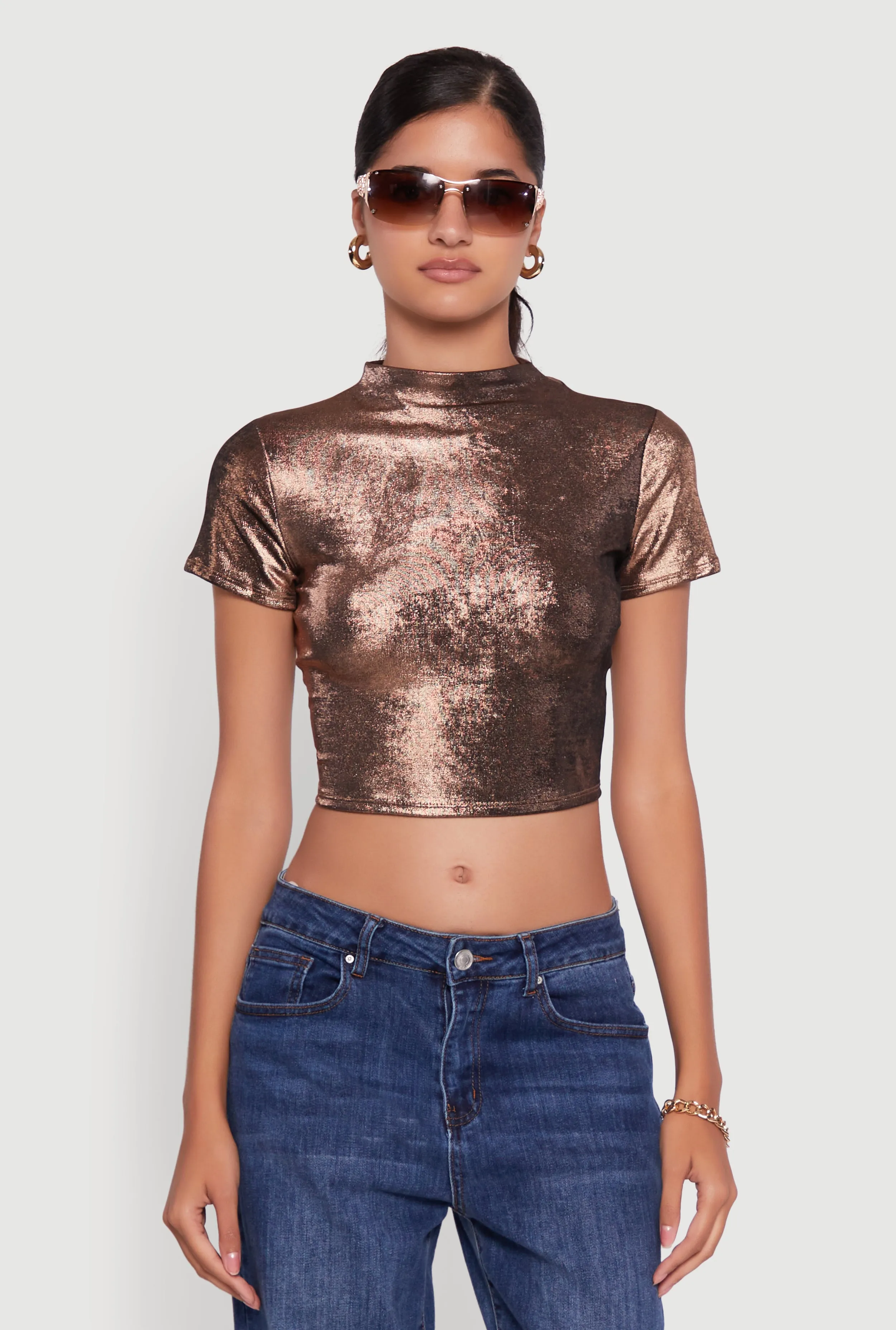 Metallic Short Sleeve Crop Top sold by Rainbow product image thumbnail 2