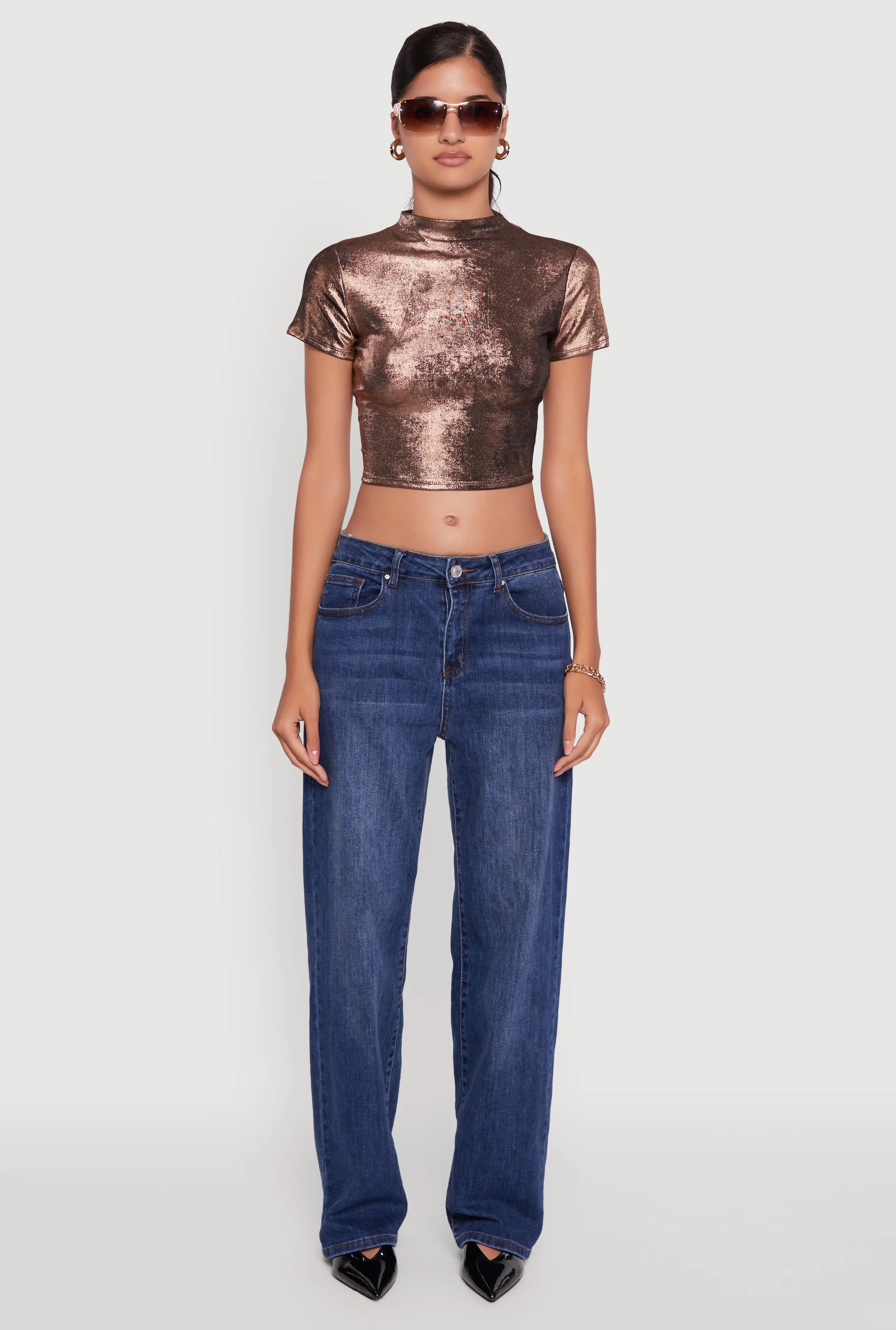 Metallic Short Sleeve Crop Top sold by Rainbow product image thumbnail 3