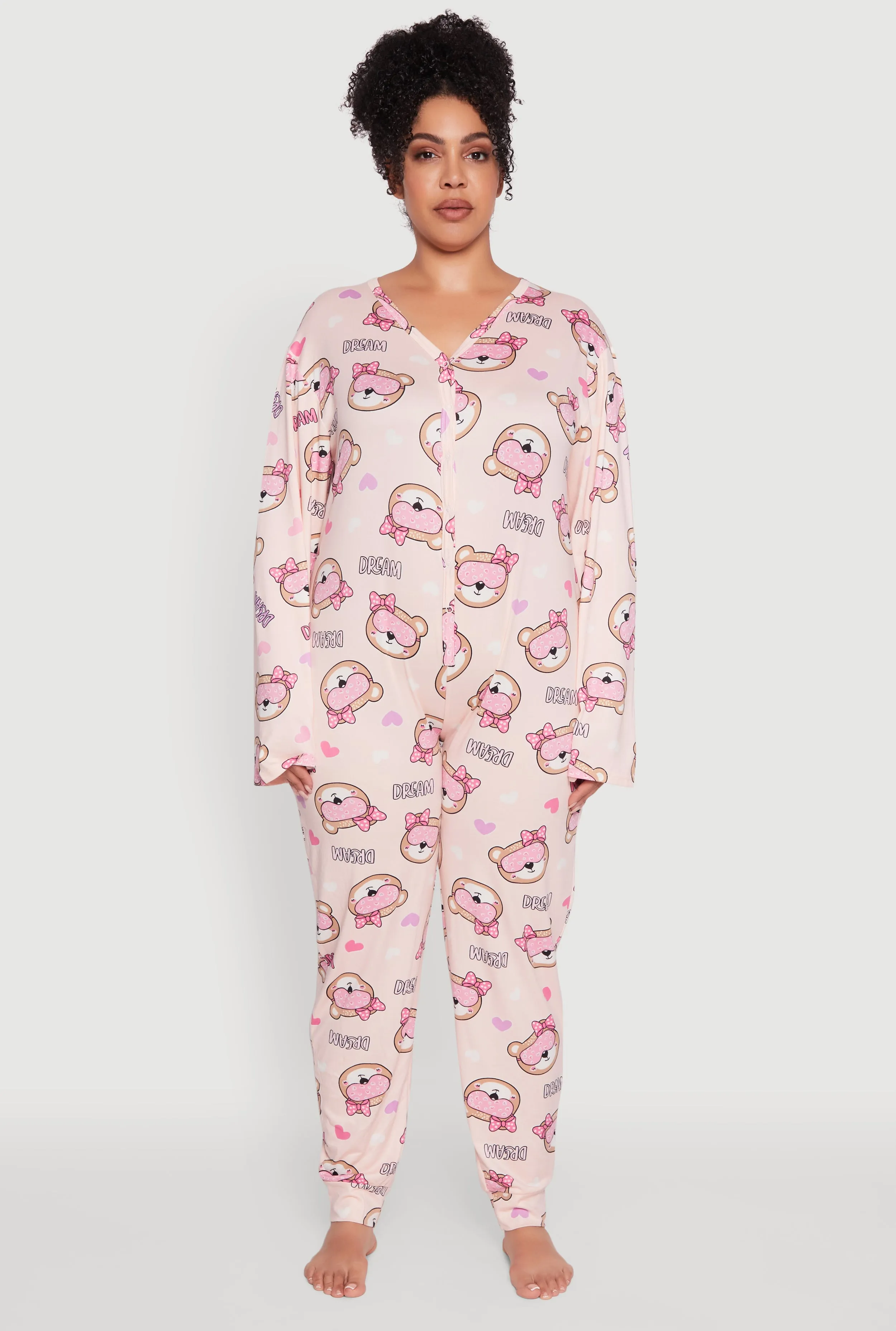 Plus Size Dream Bear Graphic Print Pajama Onesie sold by Rainbow product image thumbnail 2