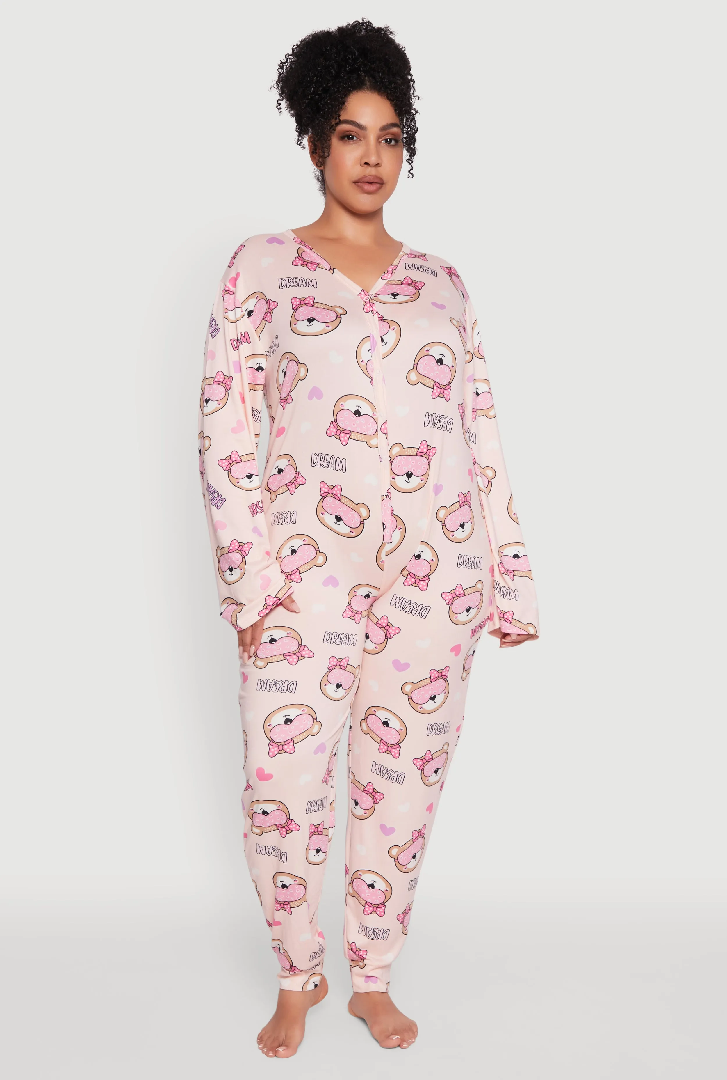 Plus Size Dream Bear Graphic Print Pajama Onesie sold by Rainbow