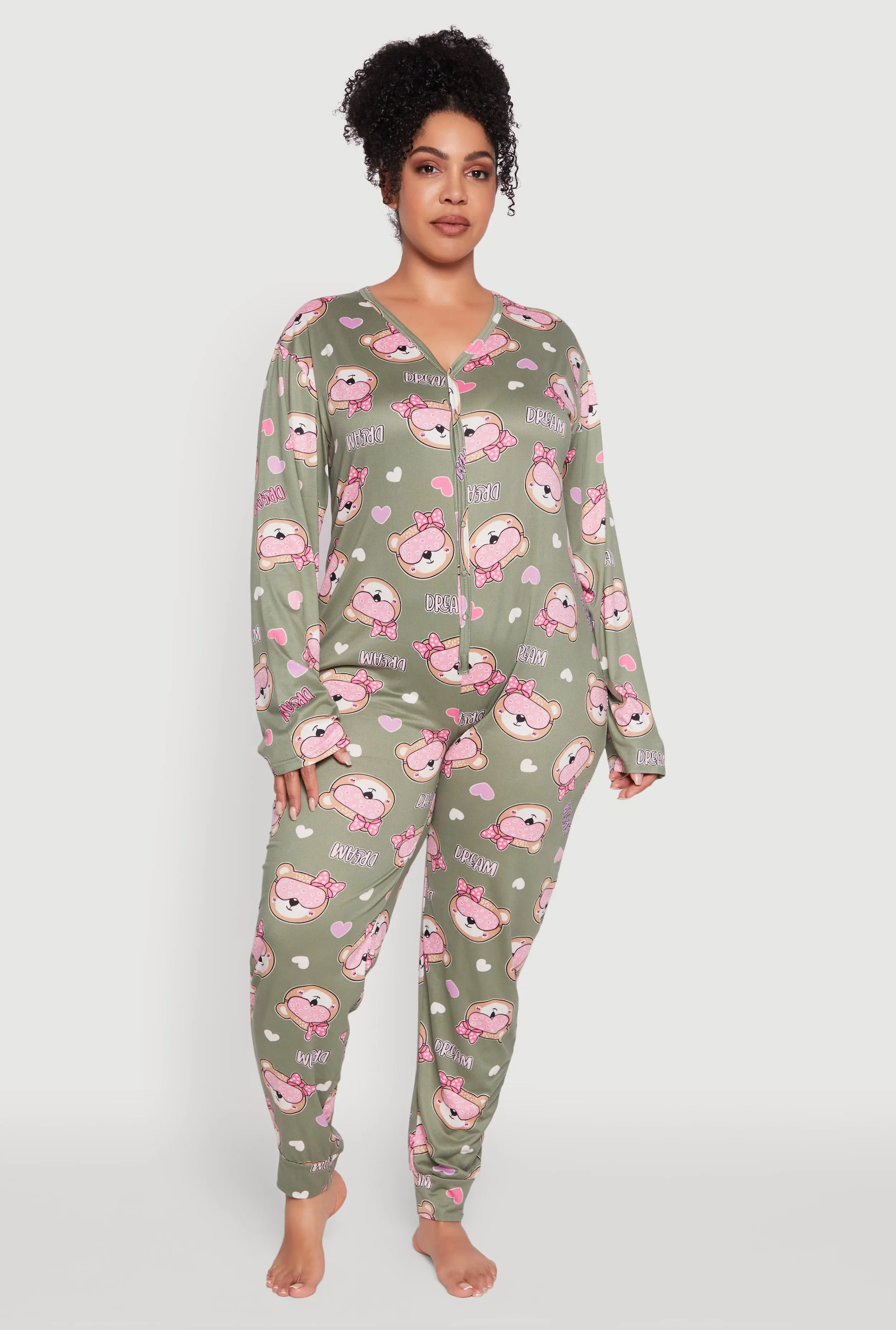 Plus Size Dream Bear Graphic Print Pajama Onesie sold by Rainbow