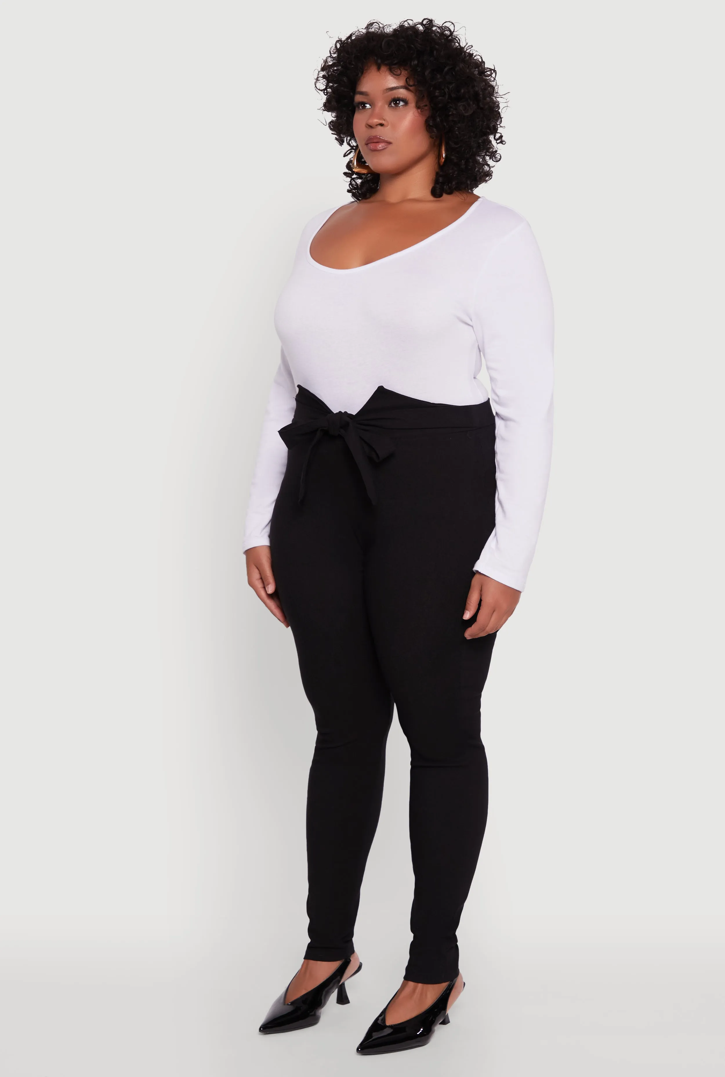 Plus Size Skinny Leg Tie Waist Pants with Zip Back sold by Rainbow product image thumbnail 3