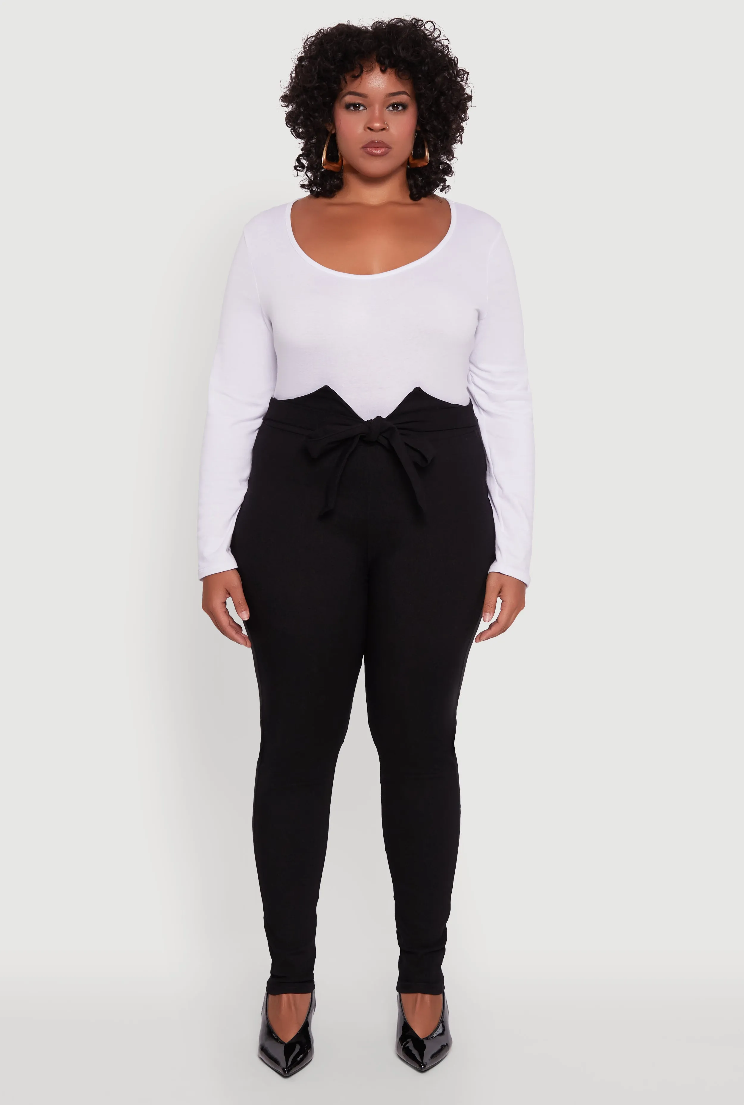 Plus Size Skinny Leg Tie Waist Pants with Zip Back sold by Rainbow product image thumbnail 2