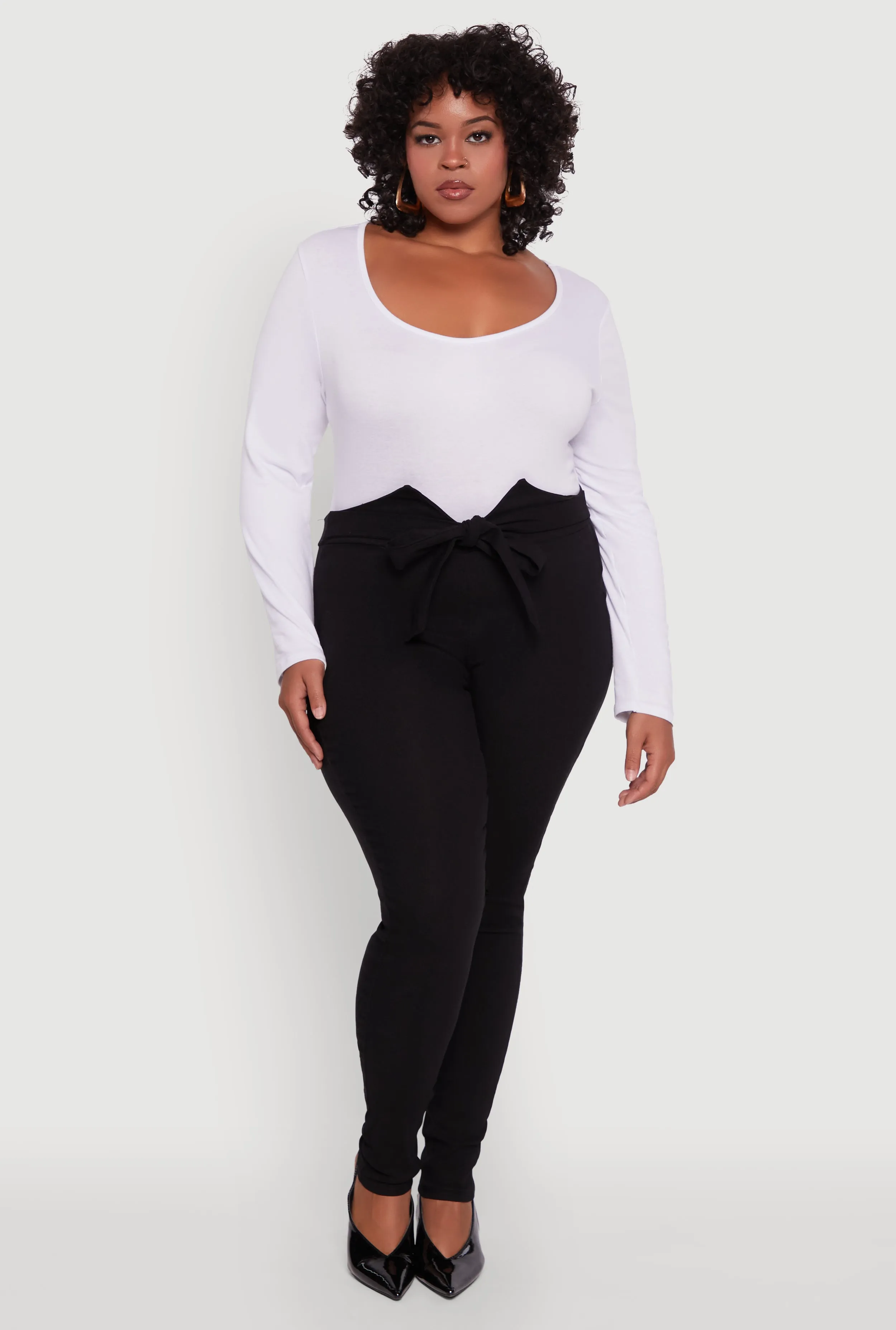 Plus Size Skinny Leg Tie Waist Pants with Zip Back sold by Rainbow