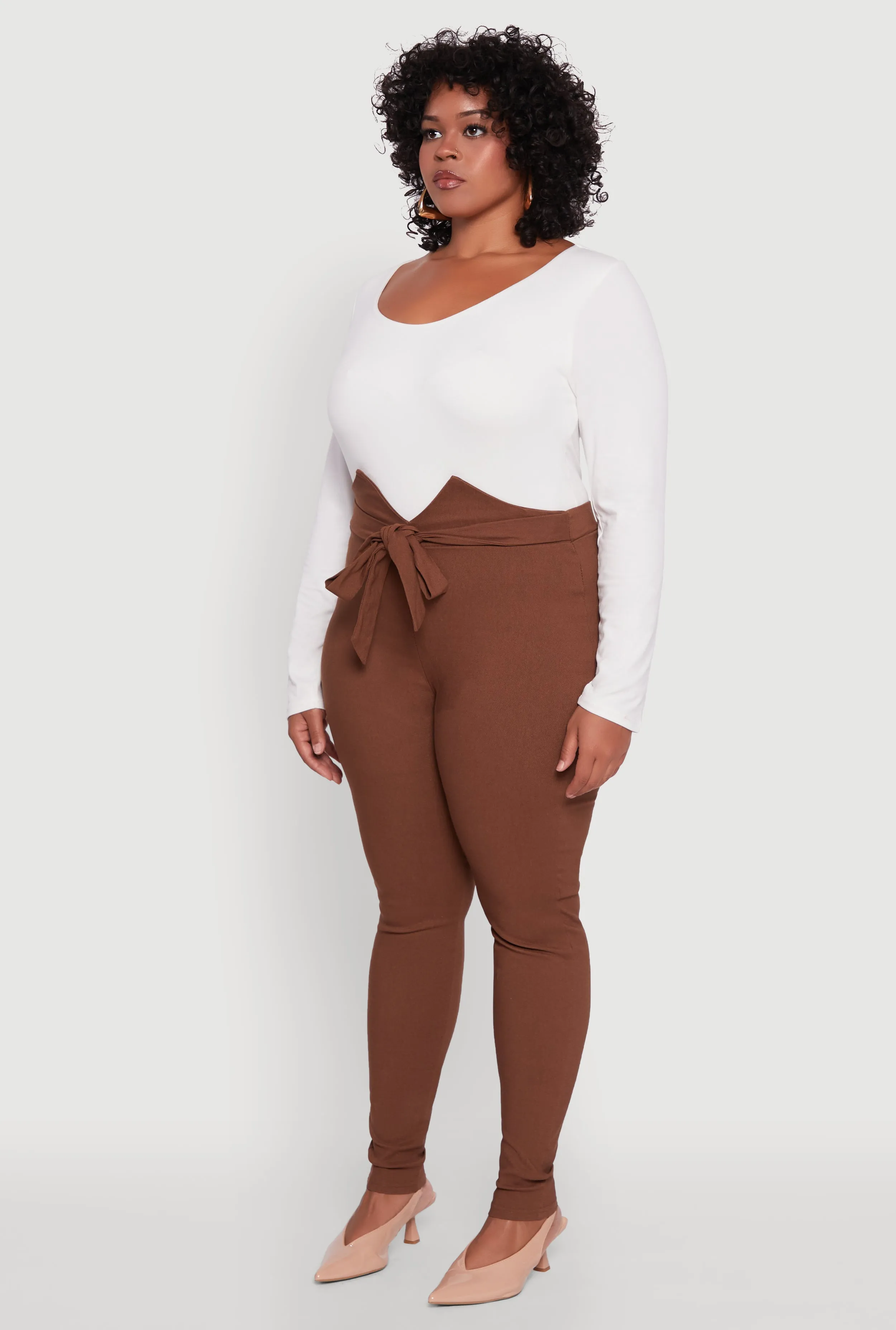 Plus Size Skinny Leg Tie Waist Pants with Zip Back sold by Rainbow product image thumbnail 3