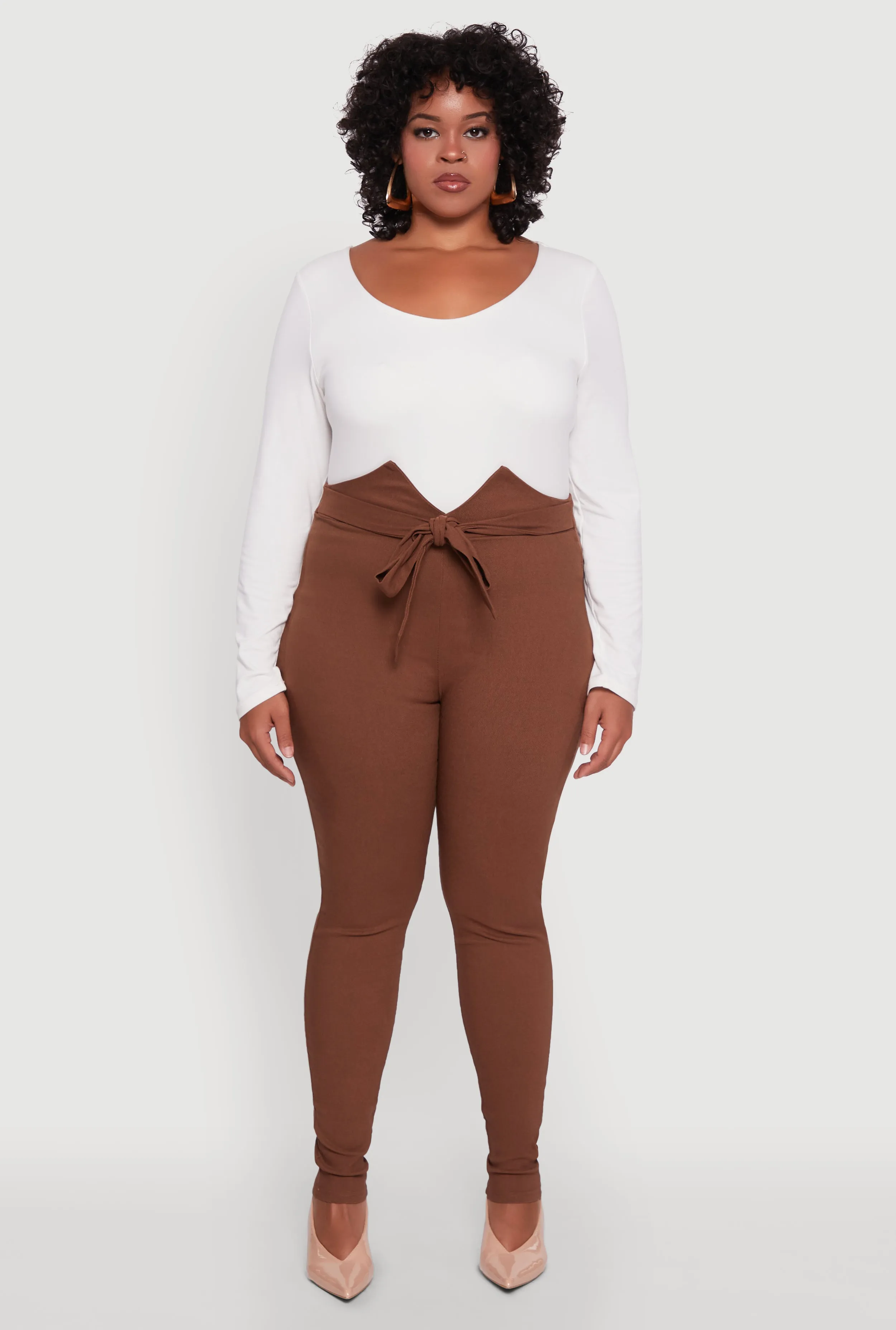 Plus Size Skinny Leg Tie Waist Pants with Zip Back sold by Rainbow product image thumbnail 2