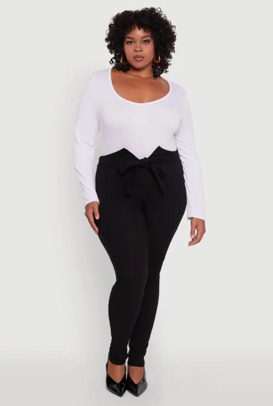 Plus Size Skinny Leg Tie Waist Pants with Zip Back sold by Rainbow