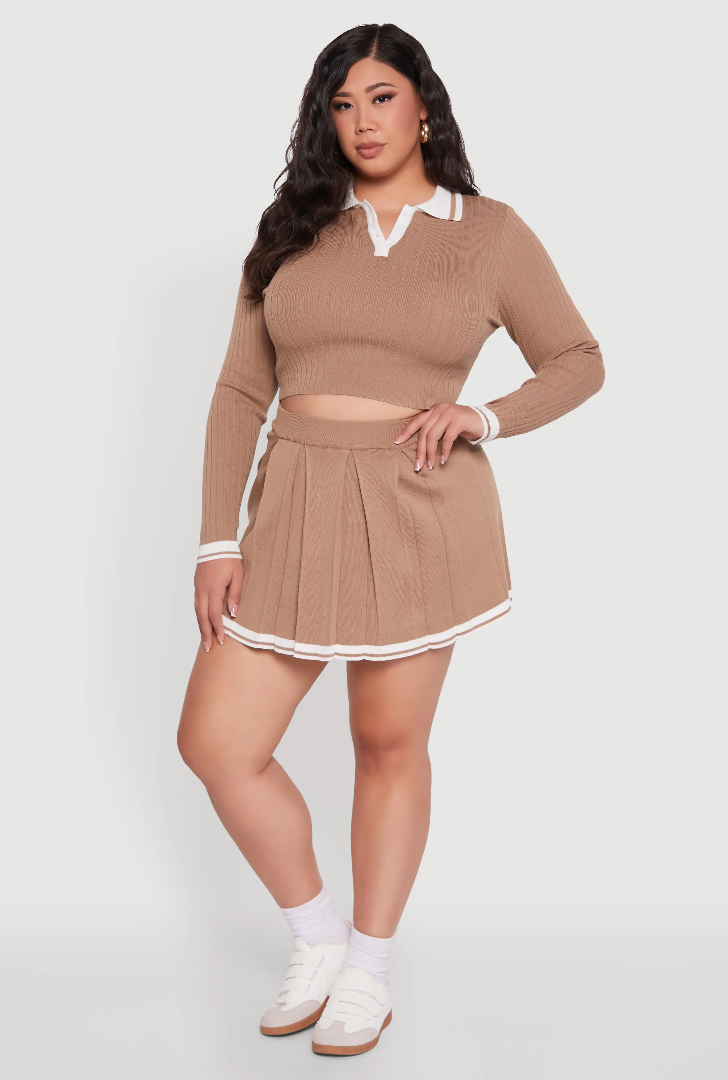 Plus Size High Waisted Varsity Stripe Pleated Skort sold by Rainbow