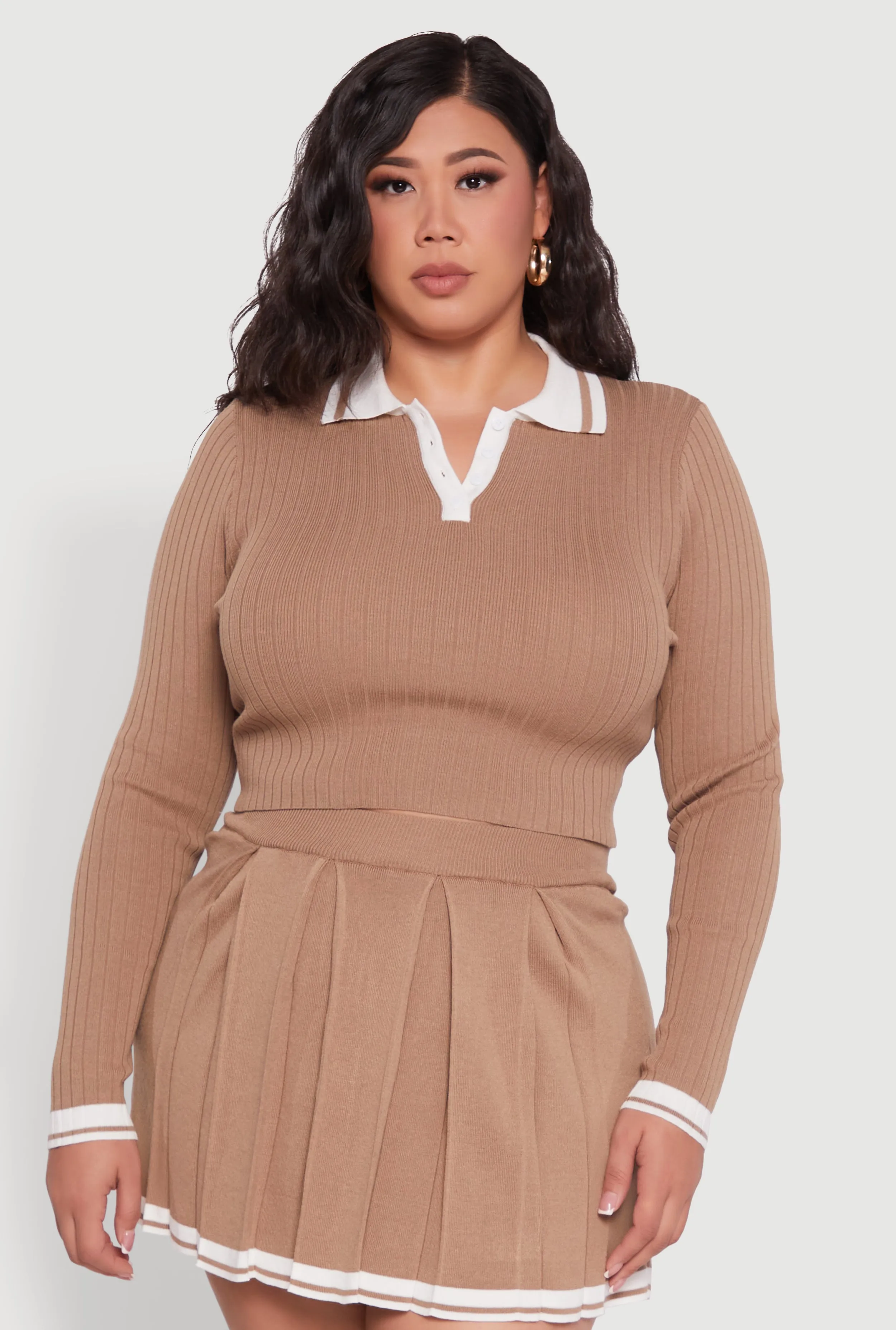 Plus Size Ribbed Knit Crop Varsity Stripe Sweater sold by Rainbow