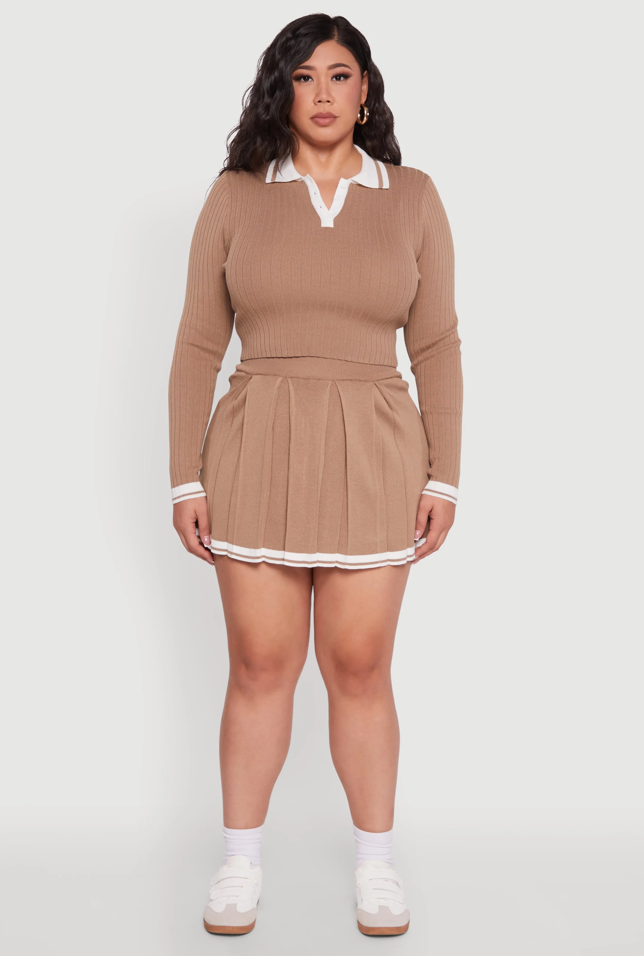 Plus Size Ribbed Knit Crop Varsity Stripe Sweater sold by Rainbow product image thumbnail 3