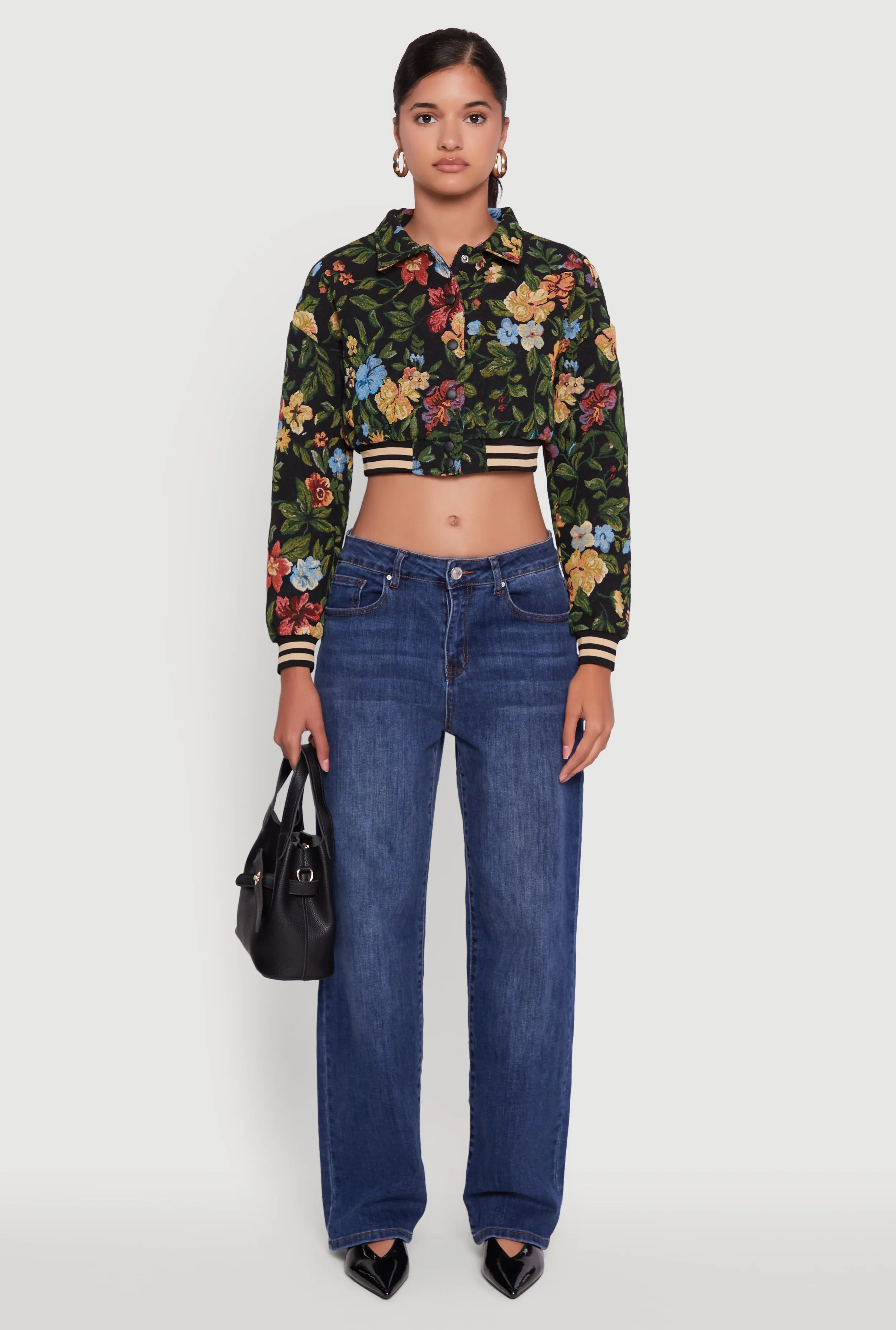 Floral Jacquard Cropped Bomber Jacket sold by Rainbow product image thumbnail 3