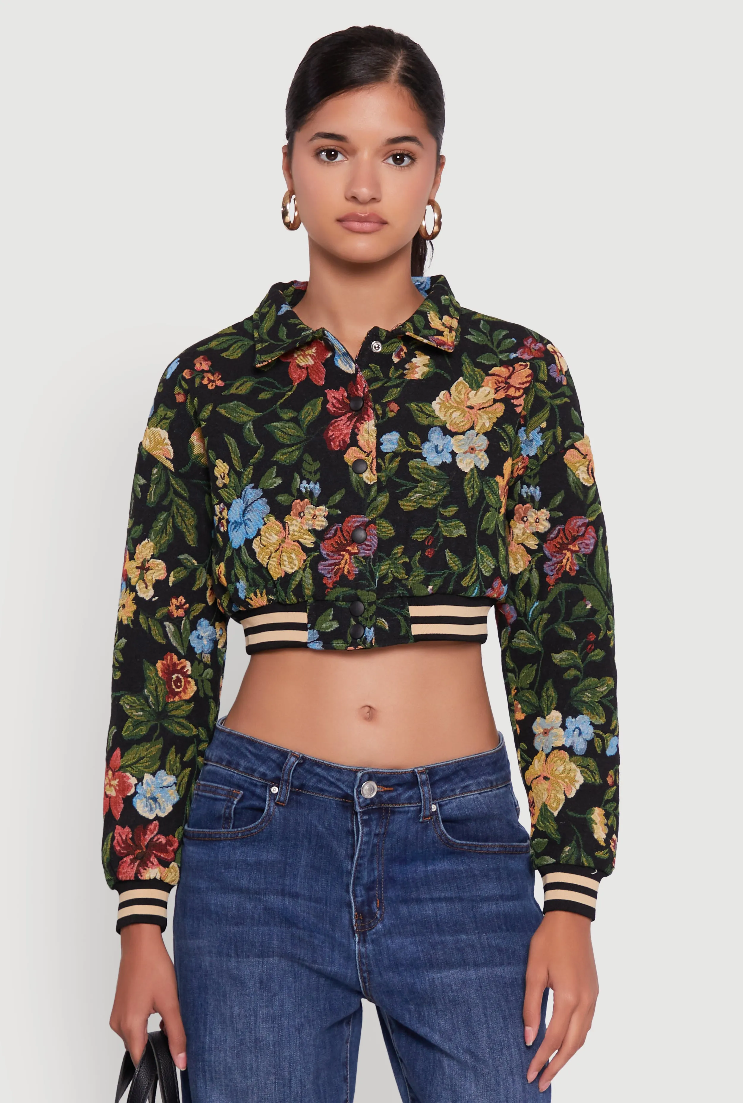 Floral Jacquard Cropped Bomber Jacket sold by Rainbow product image thumbnail 2