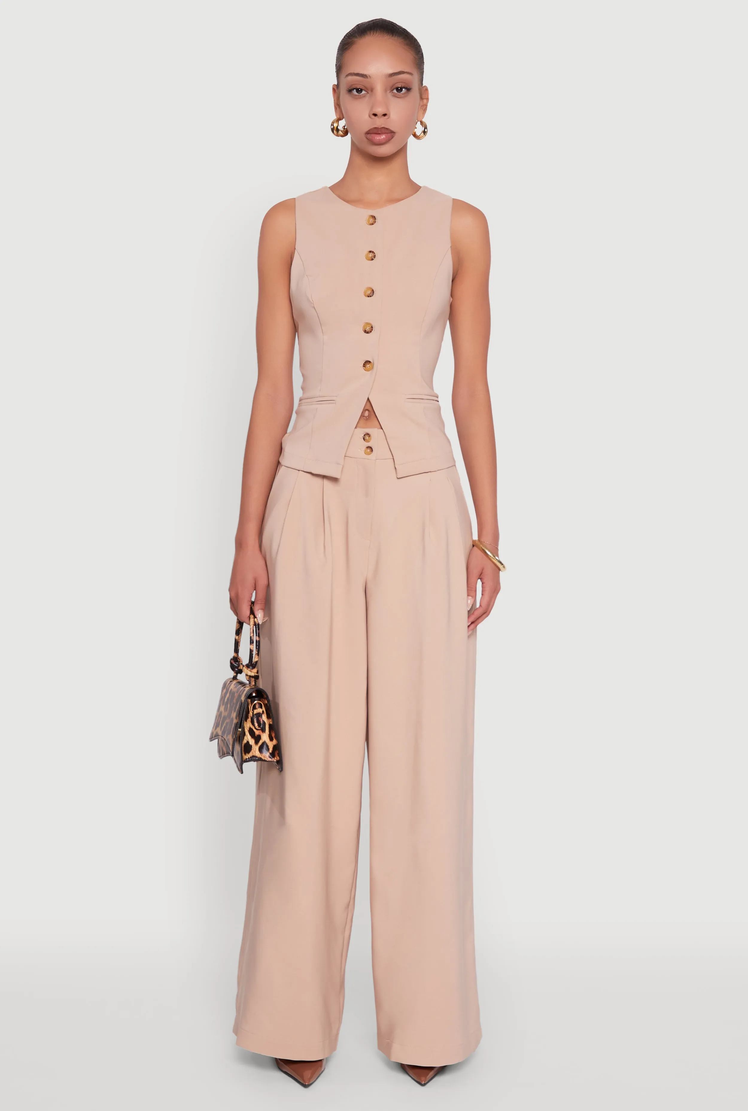 Solid Crepe Knit Button Front Blazer Vest sold by Rainbow product image thumbnail 3