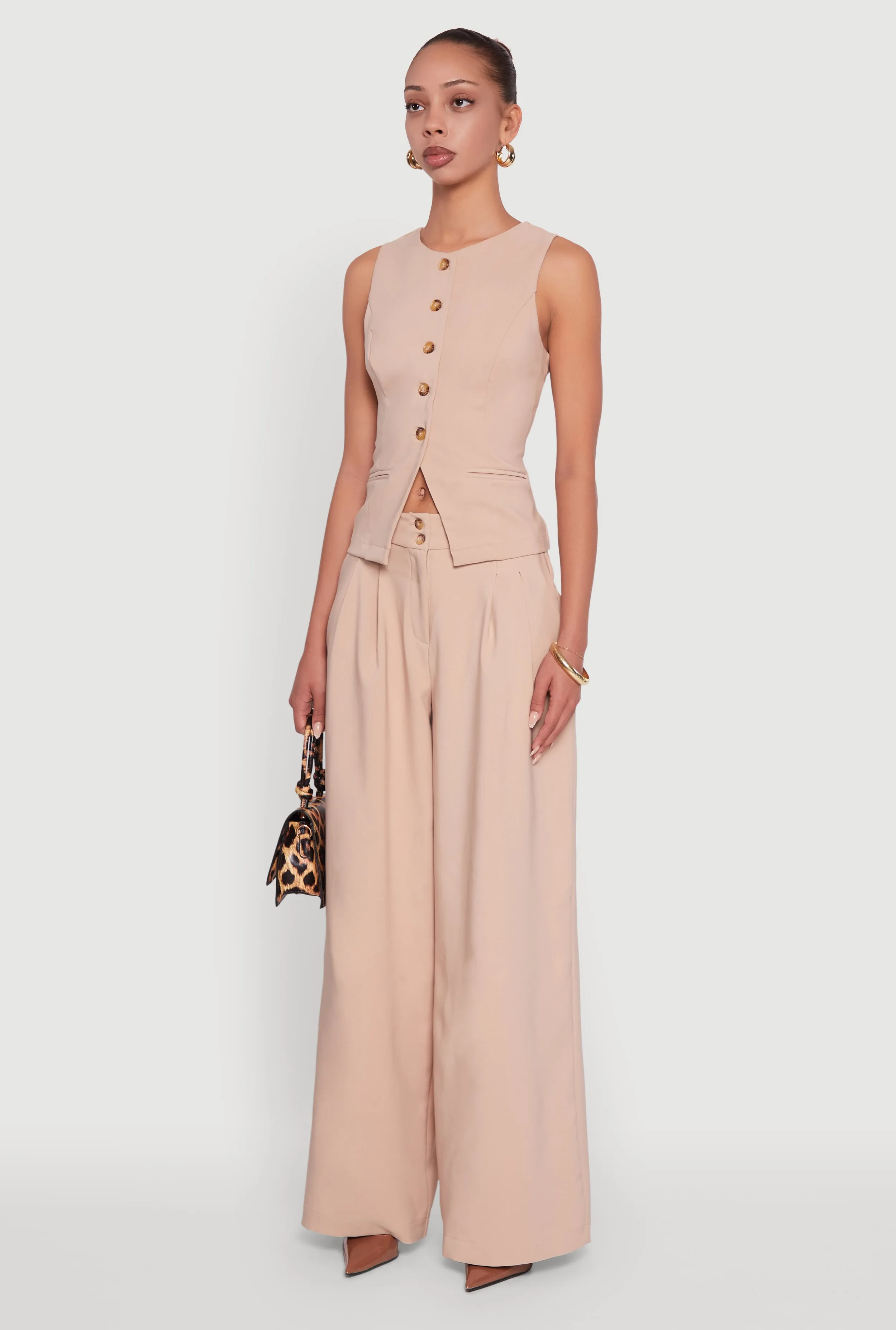 Solid Crepe Knit Button Front Blazer Vest sold by Rainbow product image thumbnail 5