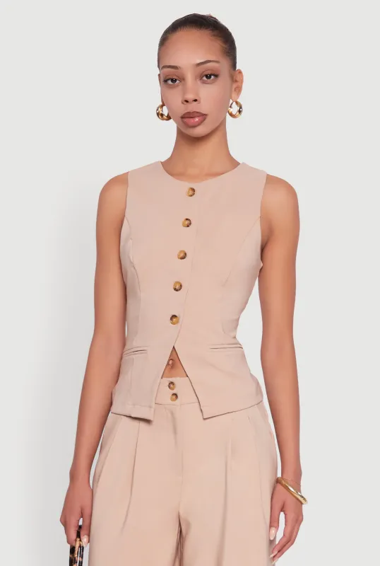Solid Crepe Knit Button Front Blazer Vest sold by Rainbow
