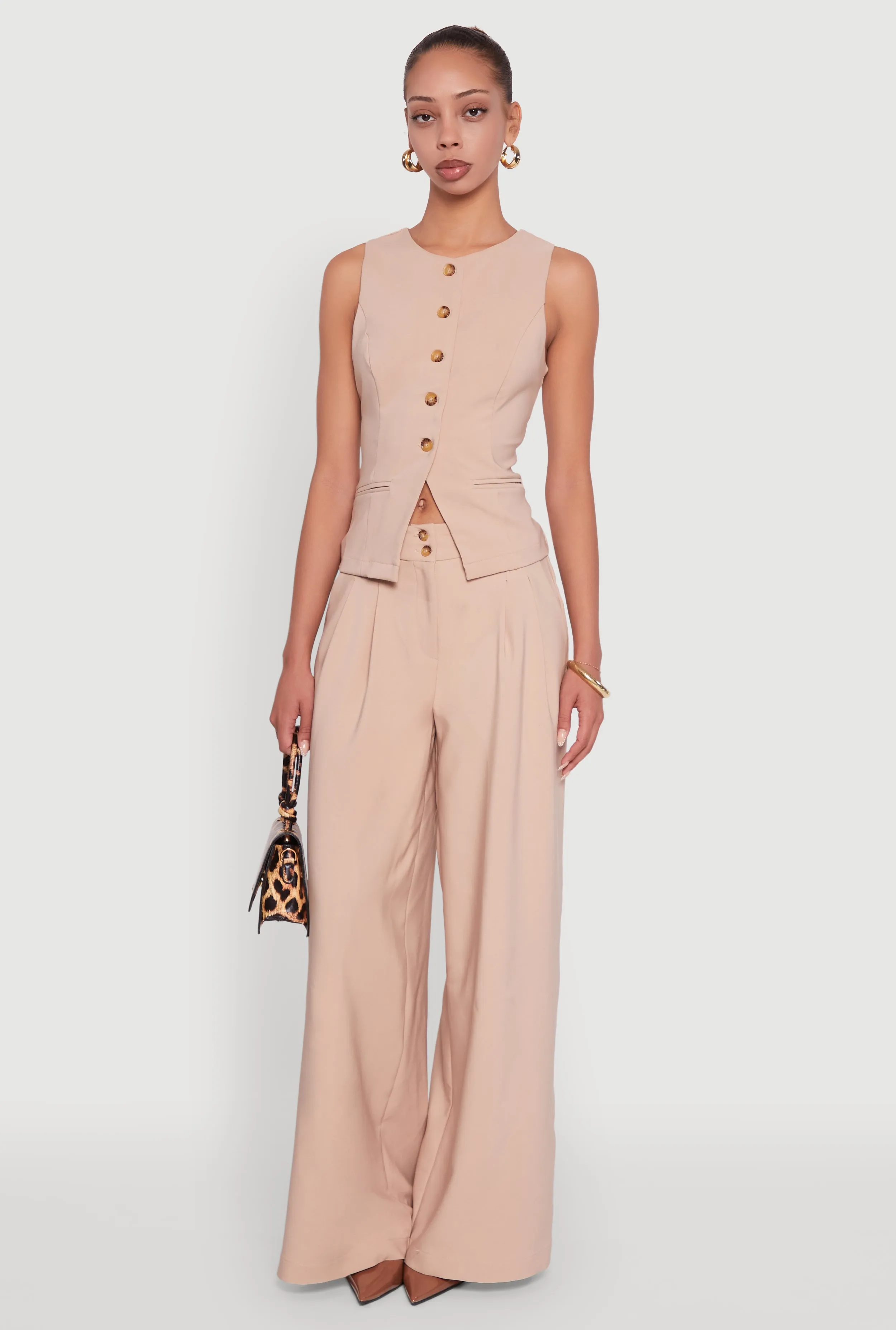 Solid Crepe Knit Button Front Blazer Vest sold by Rainbow product image thumbnail 2