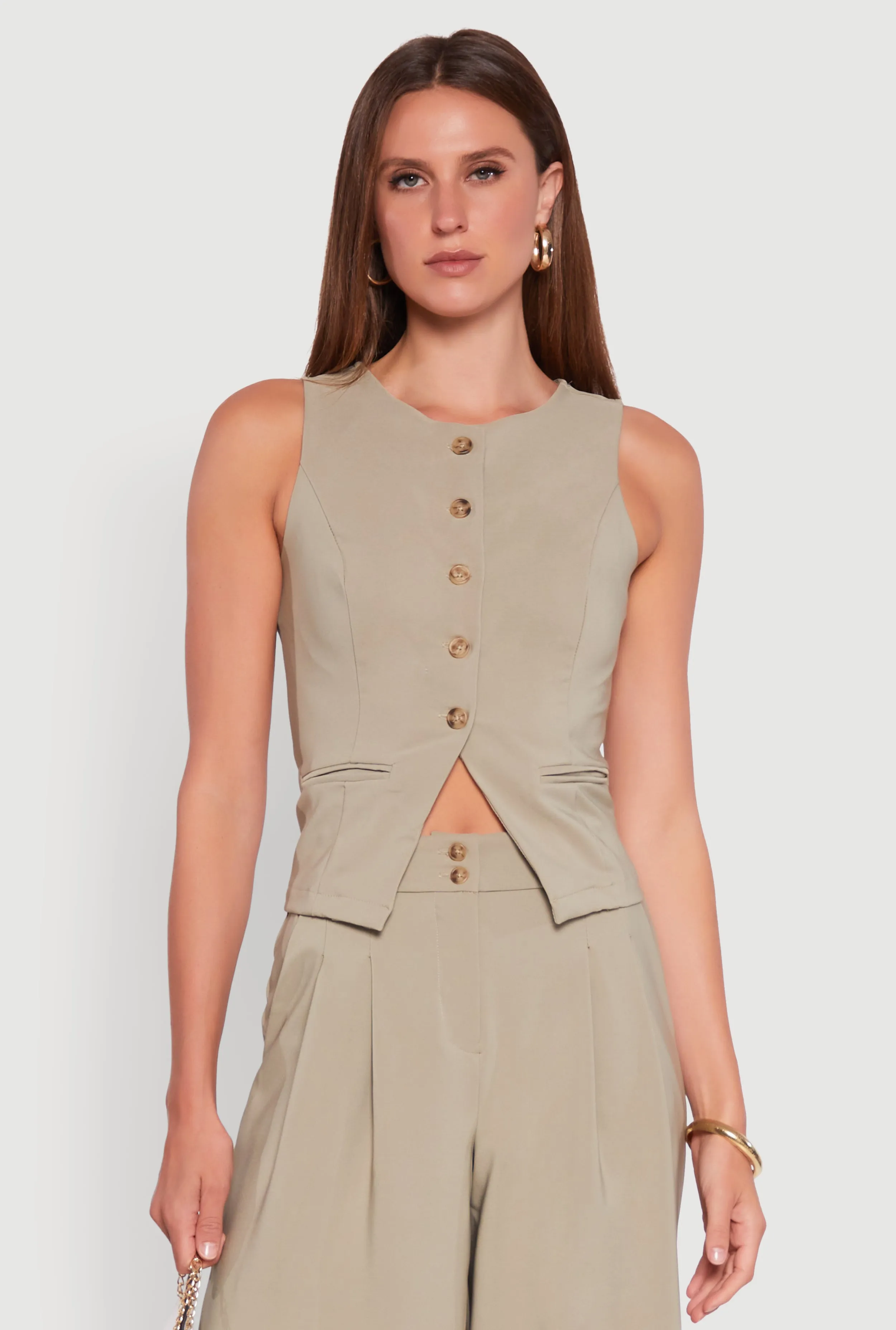 Solid Crepe Knit Button Front Blazer Vest sold by Rainbow