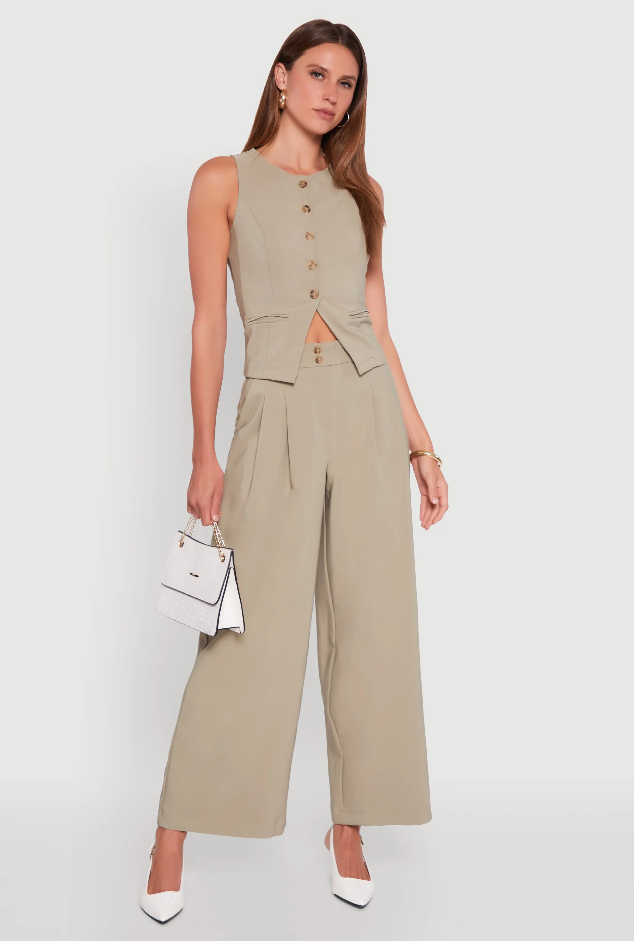 Solid Crepe Knit Button Front Blazer Vest sold by Rainbow product image thumbnail 2