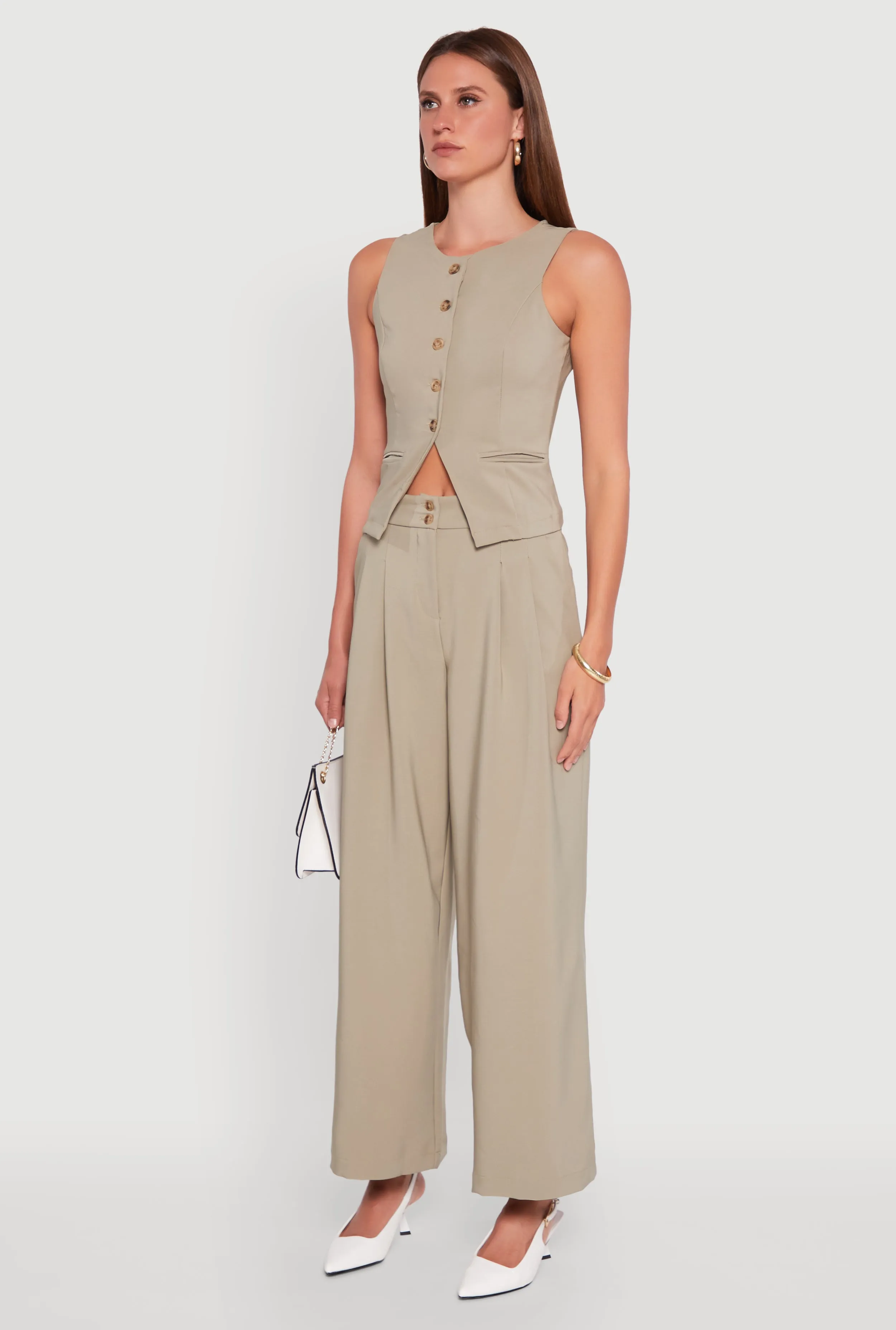 Solid Crepe Knit Button Front Blazer Vest sold by Rainbow product image thumbnail 5