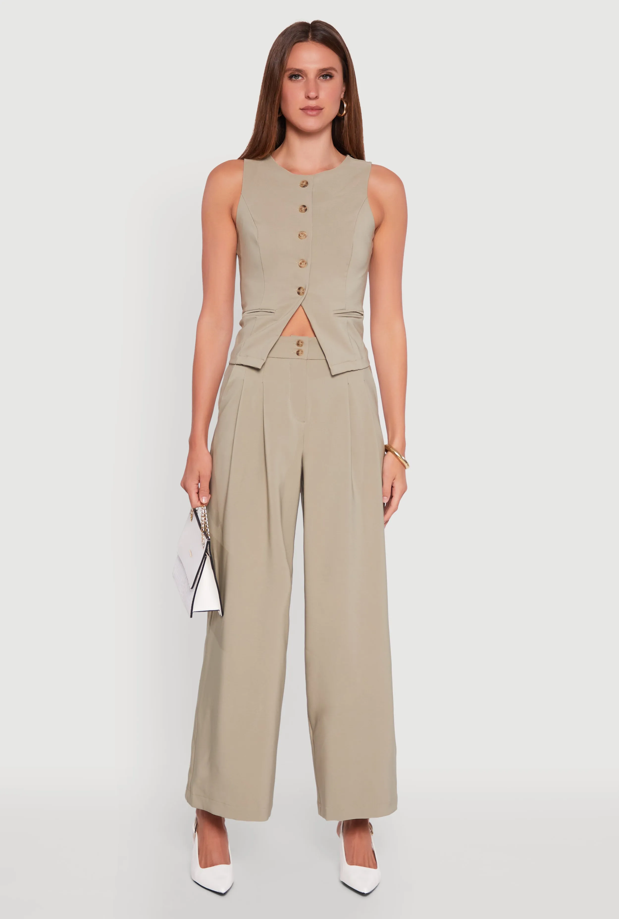 Solid Crepe Knit Button Front Blazer Vest sold by Rainbow product image thumbnail 3