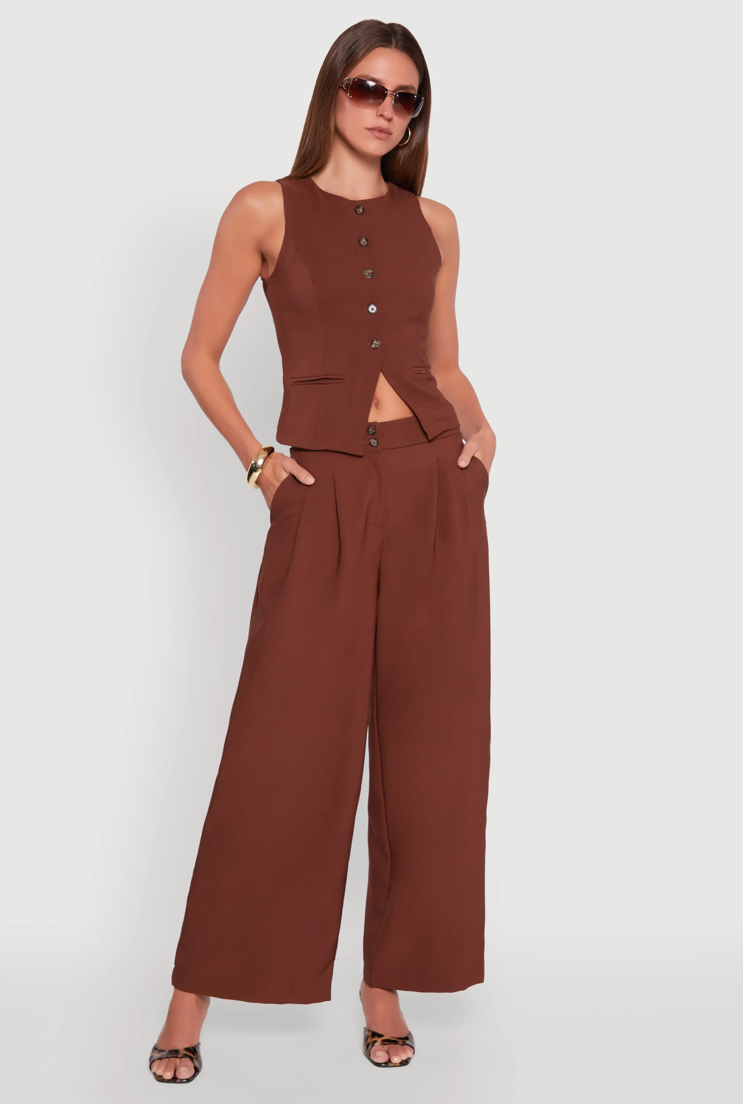 Solid Crepe Knit Button Front Blazer Vest sold by Rainbow product image thumbnail 2