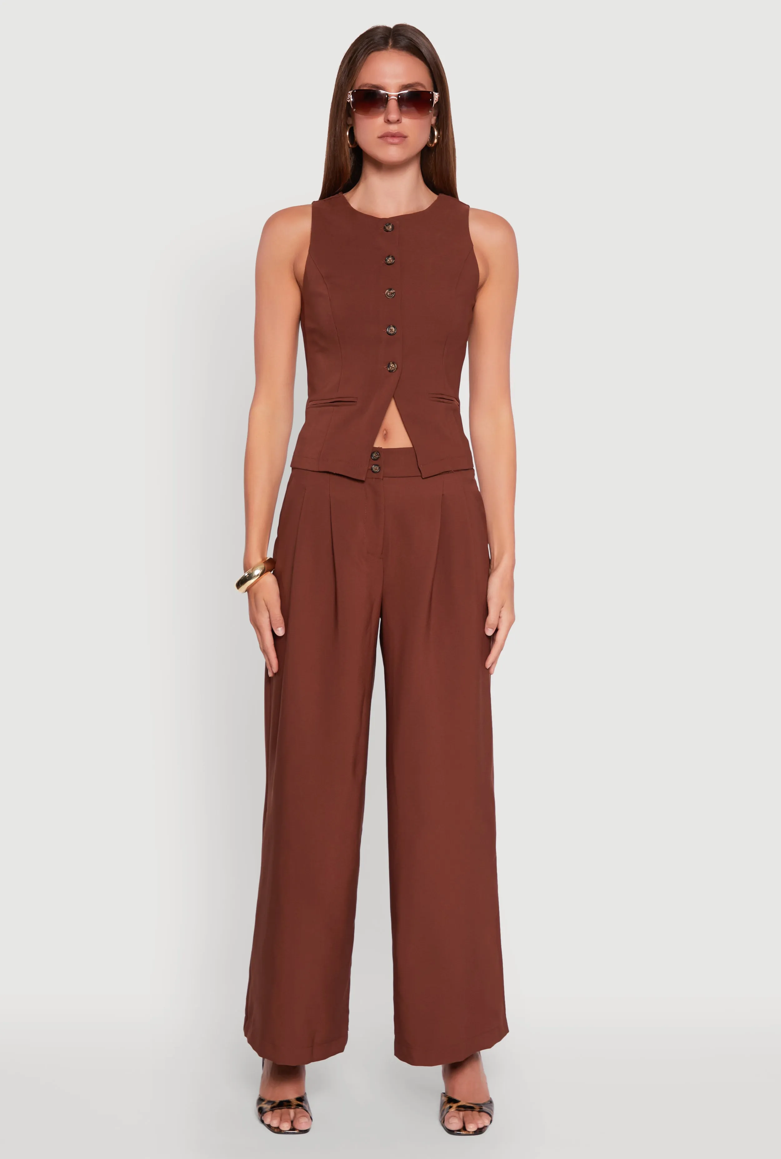 Solid Crepe Knit Button Front Blazer Vest sold by Rainbow product image thumbnail 3