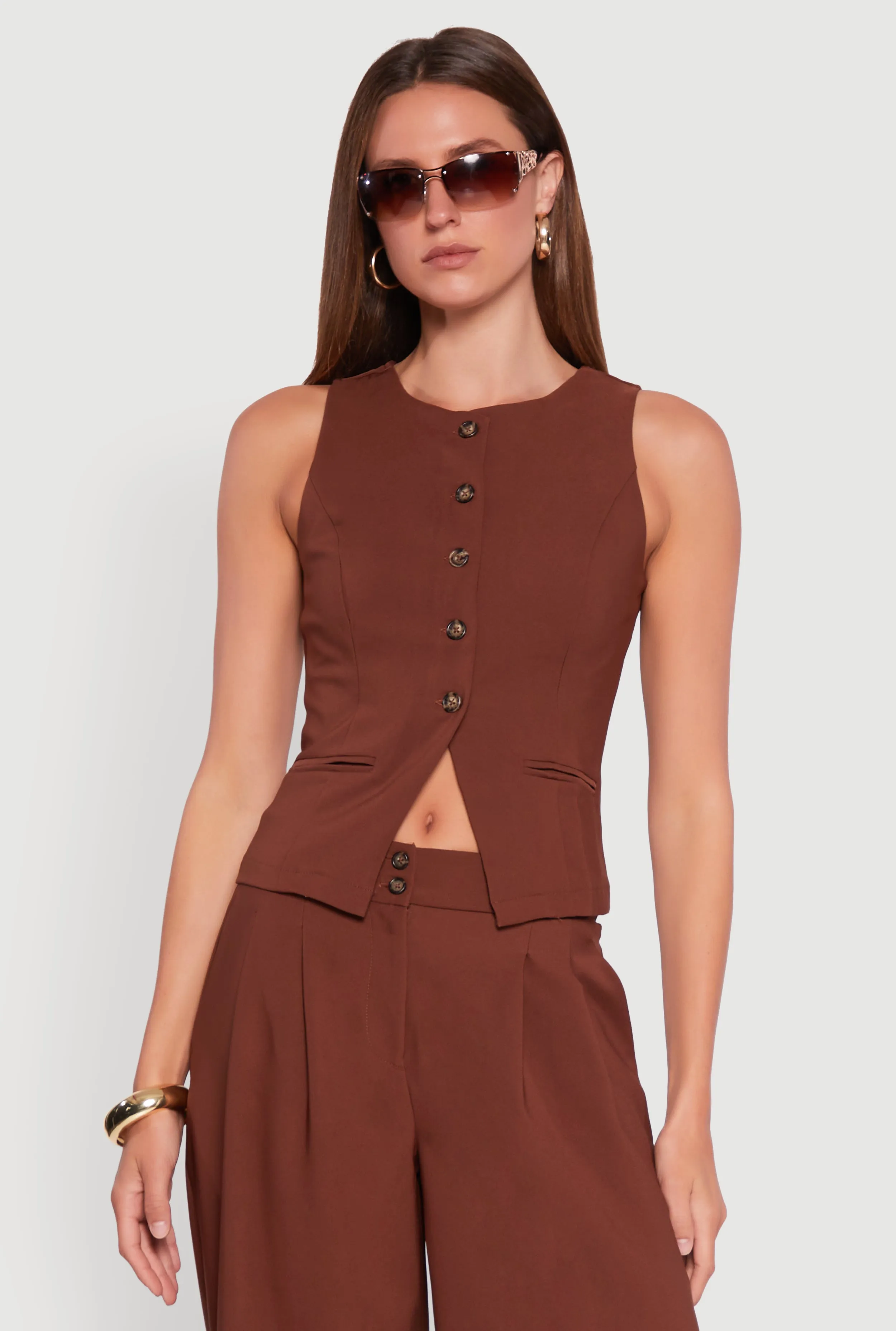 Solid Crepe Knit Button Front Blazer Vest sold by Rainbow