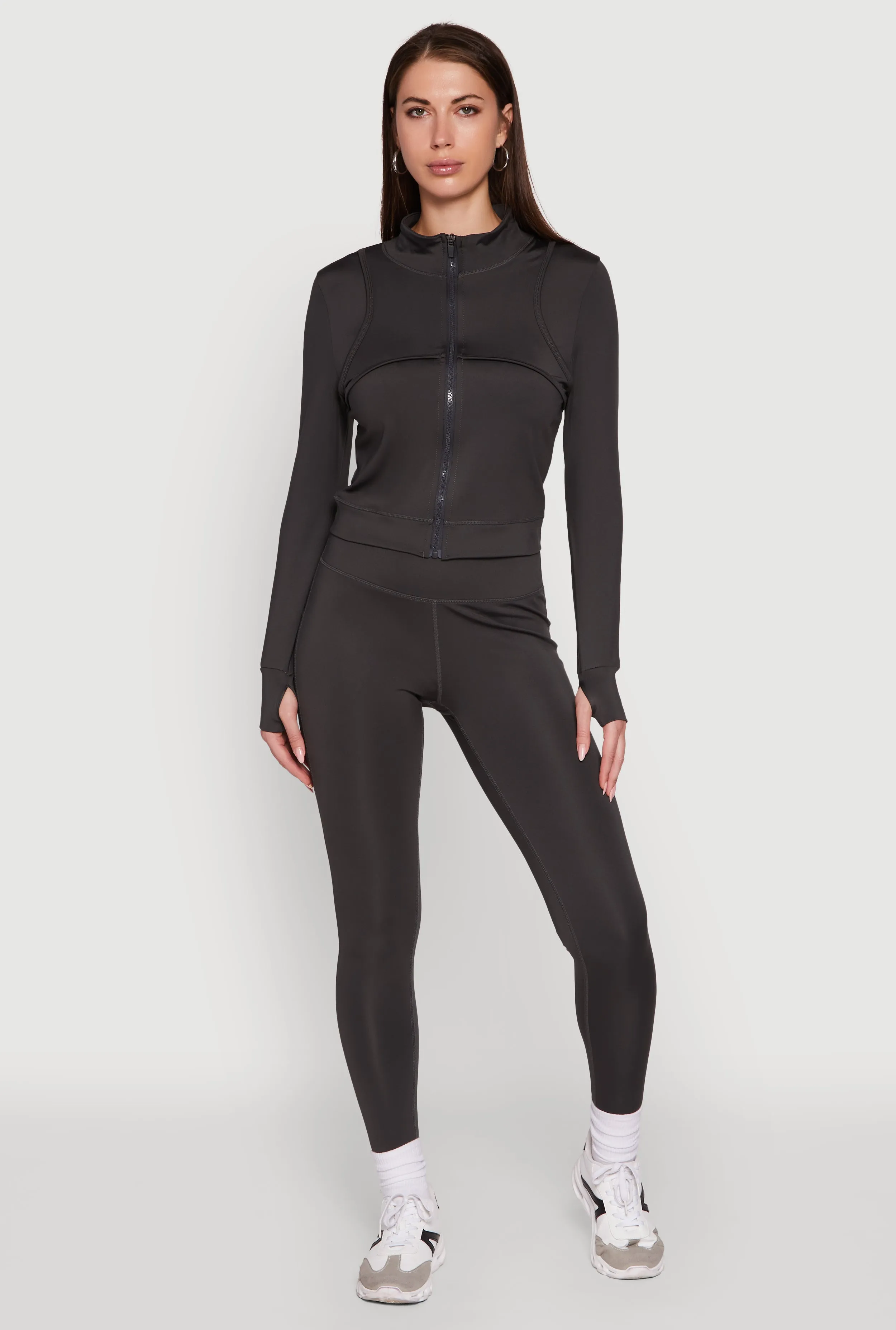 Mock Neck Long Sleeve Activewear Jacket with Thumb Holes sold by Rainbow product image thumbnail 3