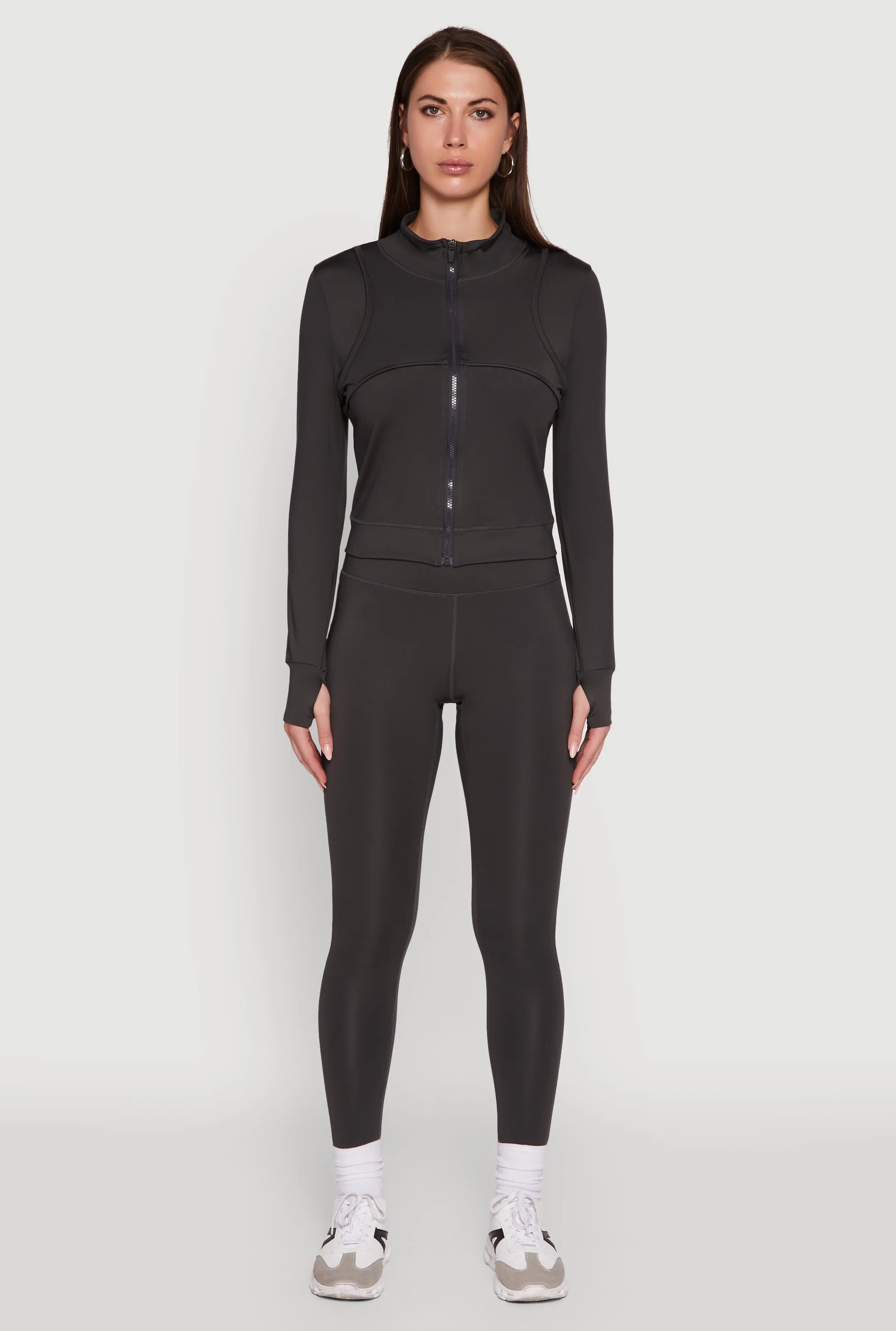 Mock Neck Long Sleeve Activewear Jacket with Thumb Holes sold by Rainbow product image thumbnail 2