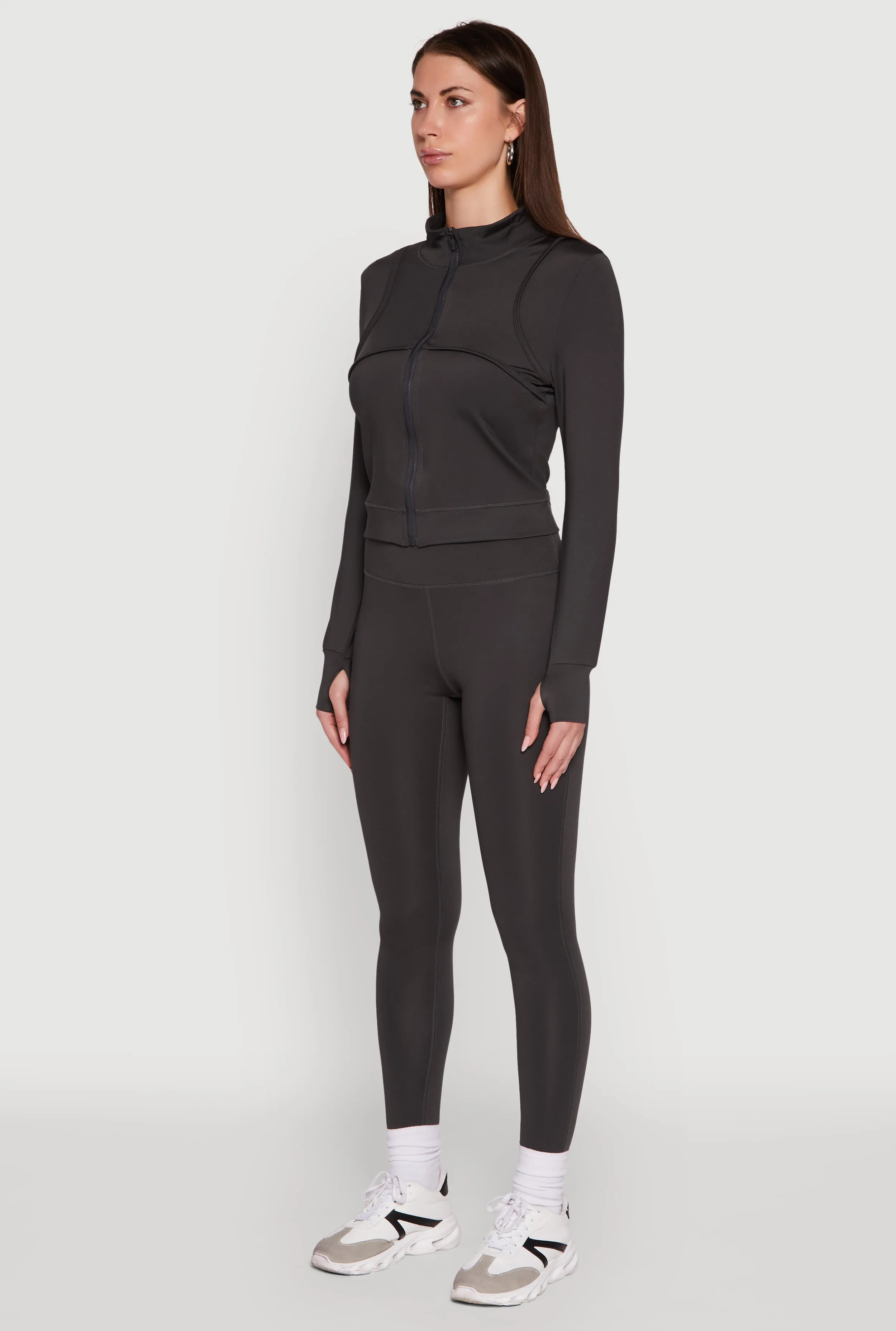 Mock Neck Long Sleeve Activewear Jacket with Thumb Holes sold by Rainbow product image thumbnail 5