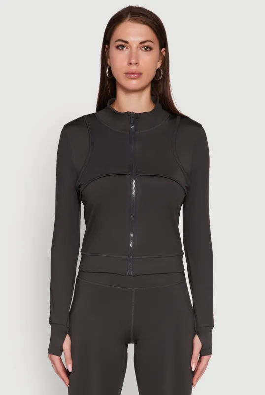 Mock Neck Long Sleeve Activewear Jacket with Thumb Holes sold by Rainbow