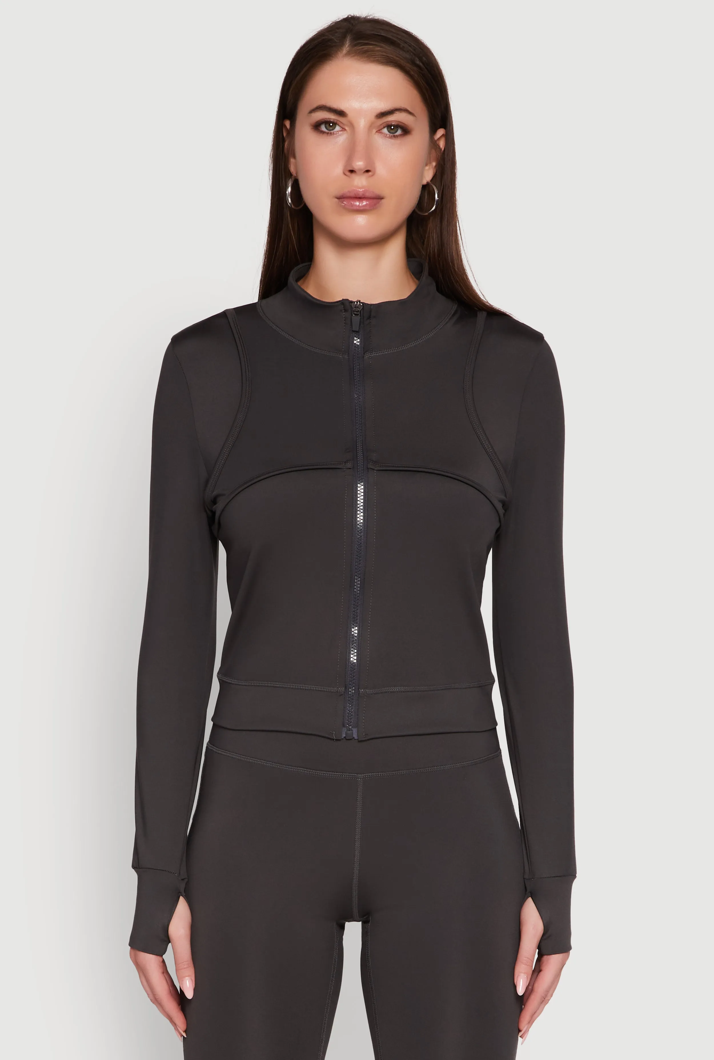 Mock Neck Long Sleeve Activewear Jacket with Thumb Holes sold by Rainbow