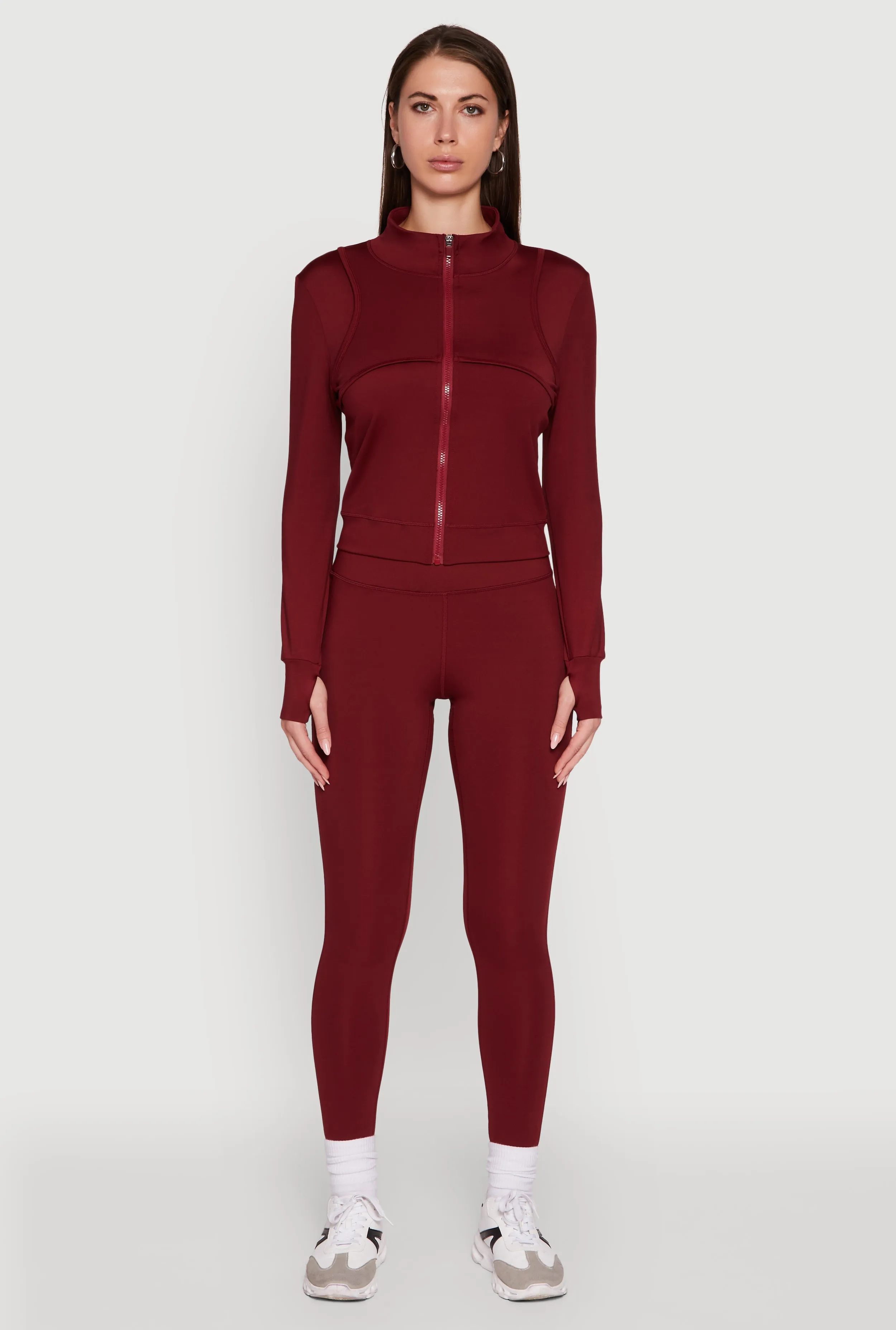 Mock Neck Long Sleeve Activewear Jacket with Thumb Holes sold by Rainbow product image thumbnail 2