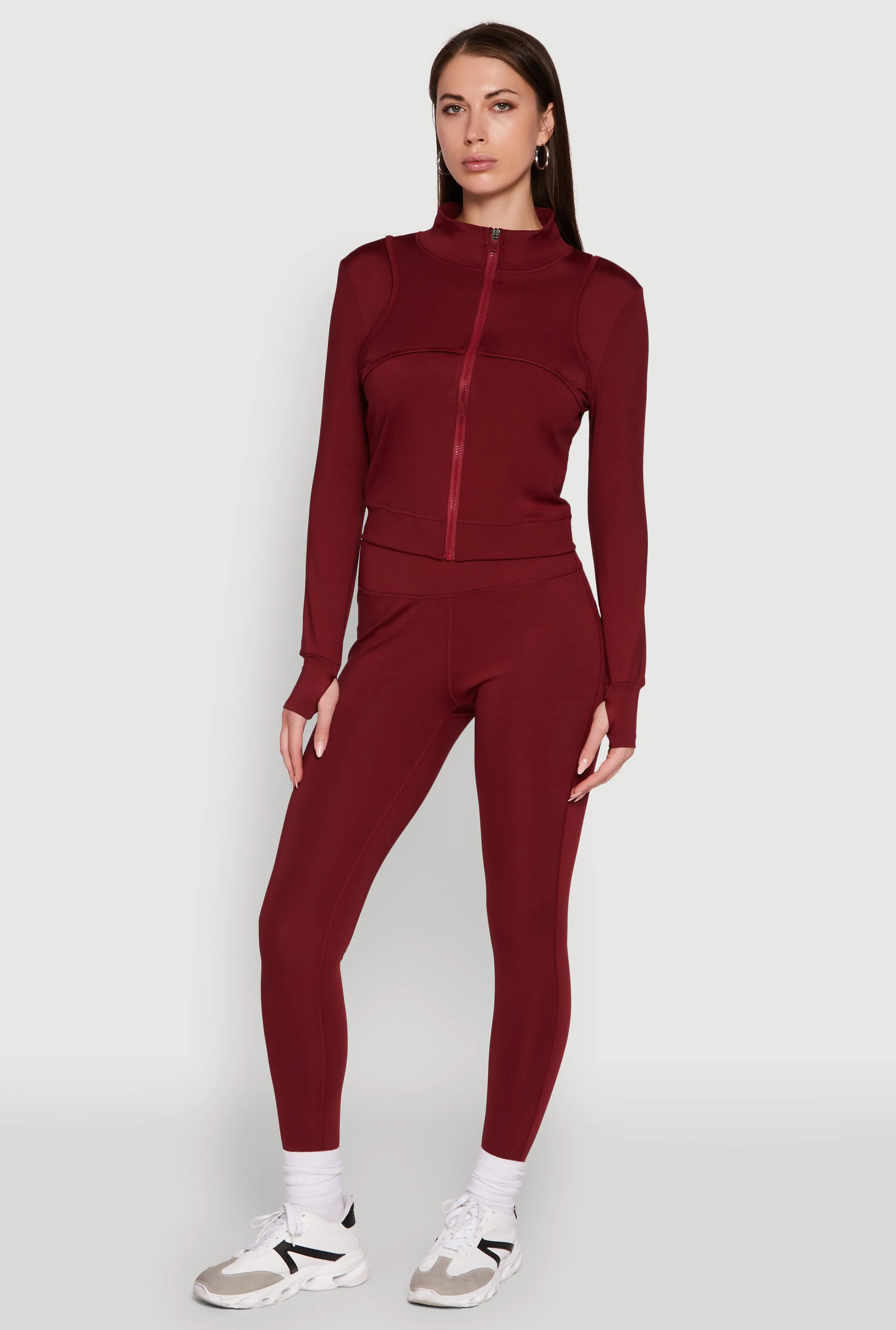 Mock Neck Long Sleeve Activewear Jacket with Thumb Holes sold by Rainbow product image thumbnail 3