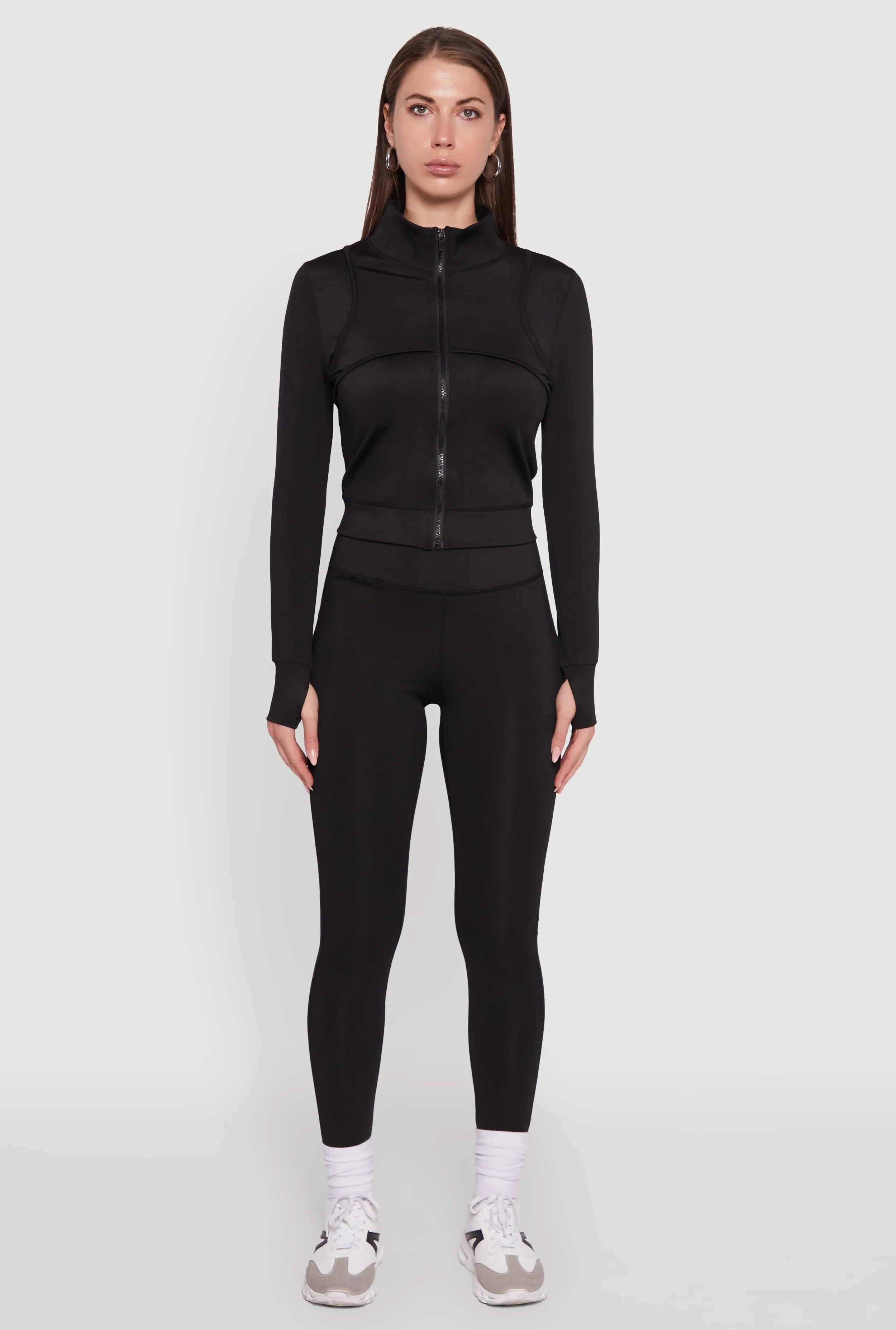 Mock Neck Long Sleeve Activewear Jacket with Thumb Holes sold by Rainbow product image thumbnail 3