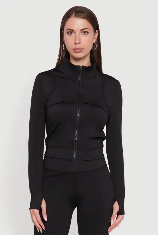 Mock Neck Long Sleeve Activewear Jacket with Thumb Holes sold by Rainbow
