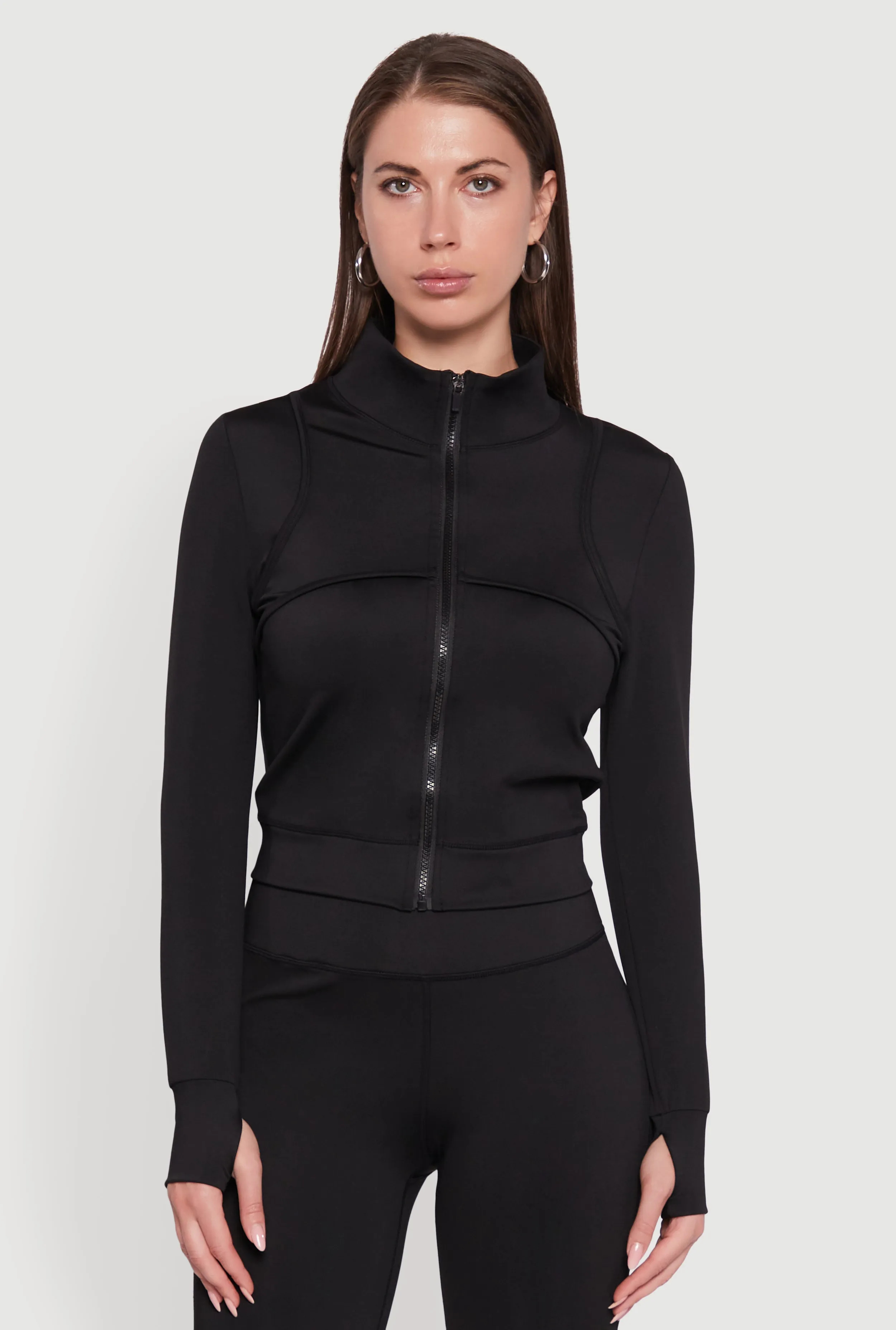Mock Neck Long Sleeve Activewear Jacket with Thumb Holes sold by Rainbow