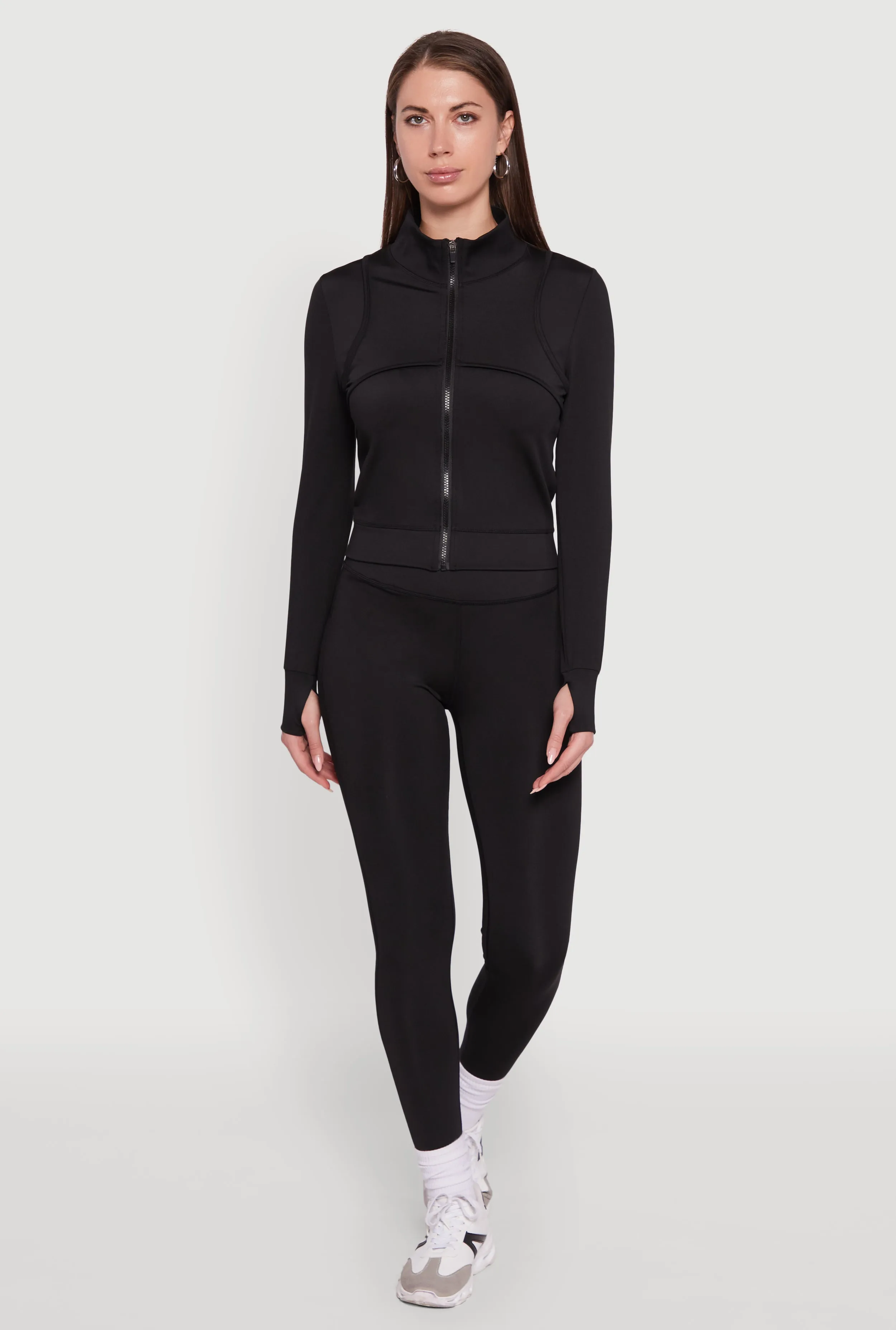 Mock Neck Long Sleeve Activewear Jacket with Thumb Holes sold by Rainbow product image thumbnail 2