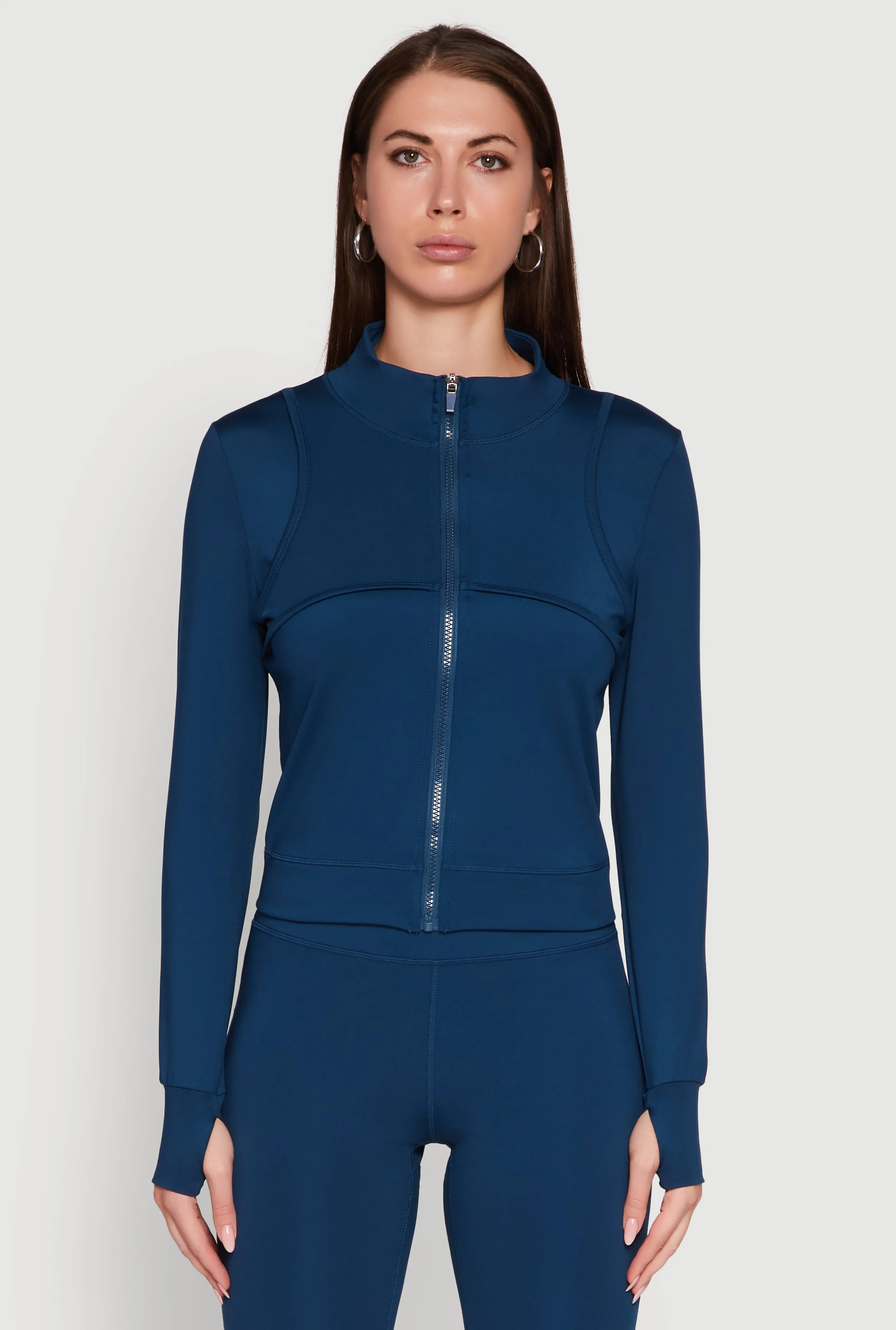 Mock Neck Long Sleeve Activewear Jacket with Thumb Holes sold by Rainbow product image thumbnail 4