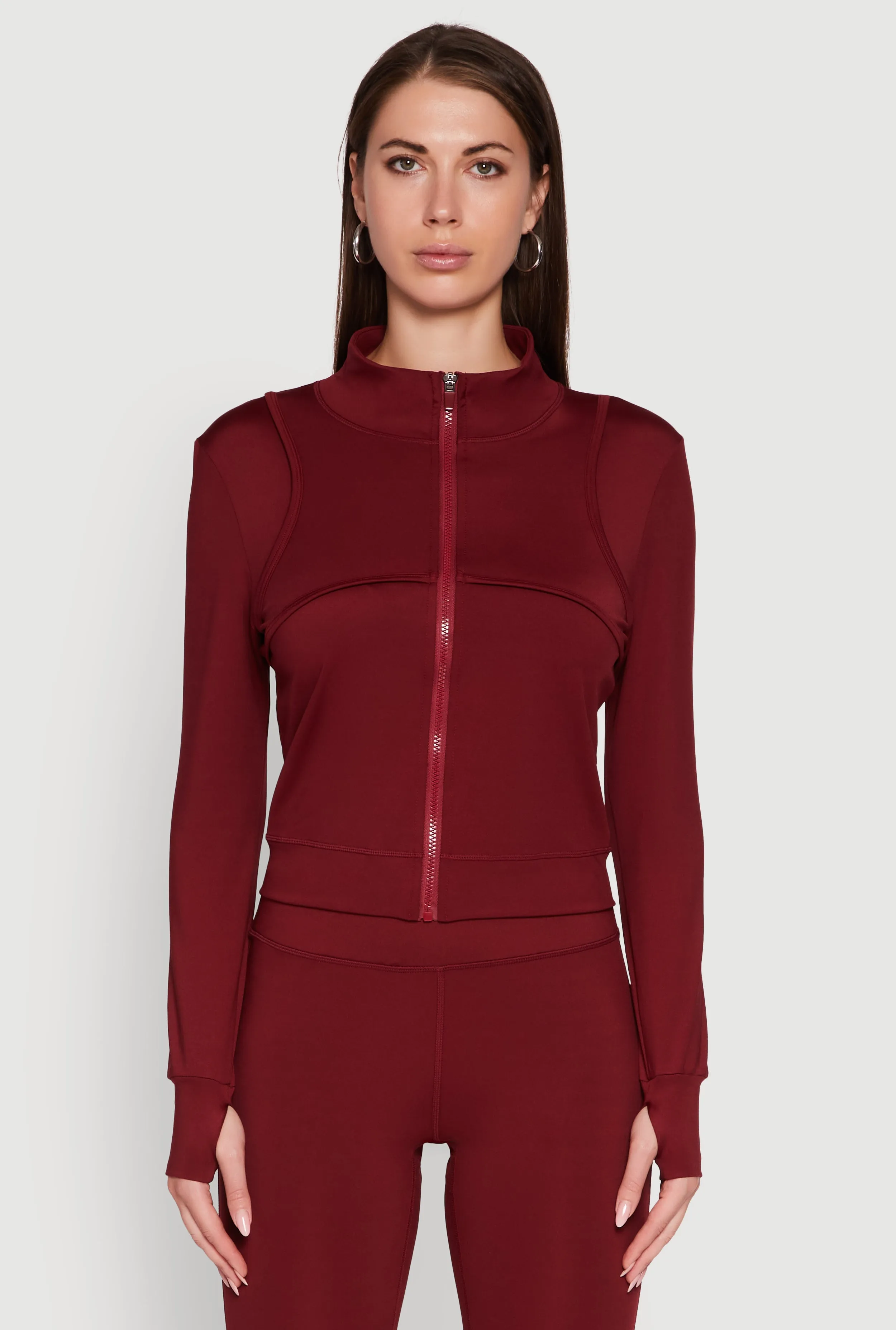 Mock Neck Long Sleeve Activewear Jacket with Thumb Holes sold by Rainbow product image thumbnail 3