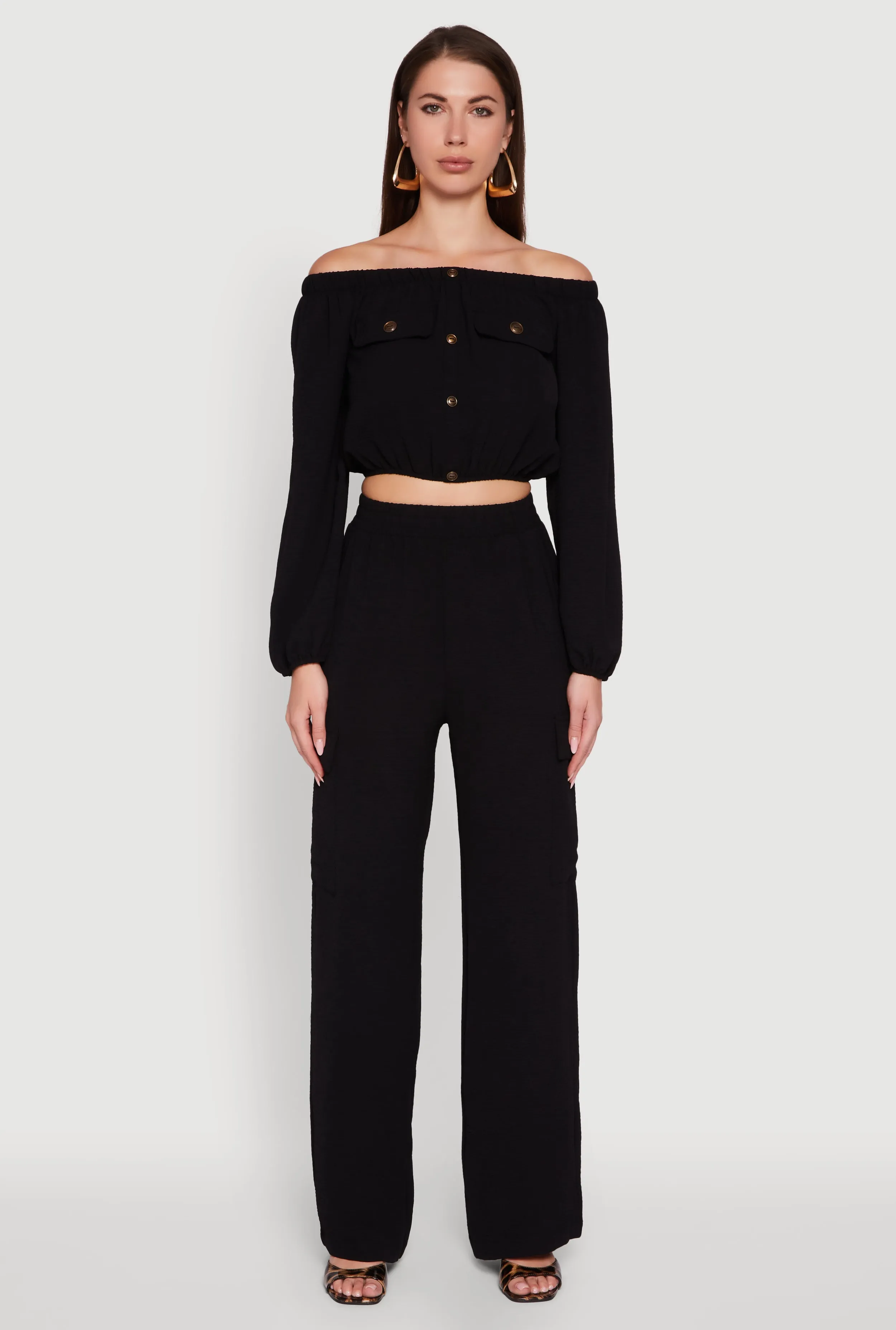 High Waisted Wide Leg Crepe Knit Cargo Dress Pants sold by Rainbow product image thumbnail 2