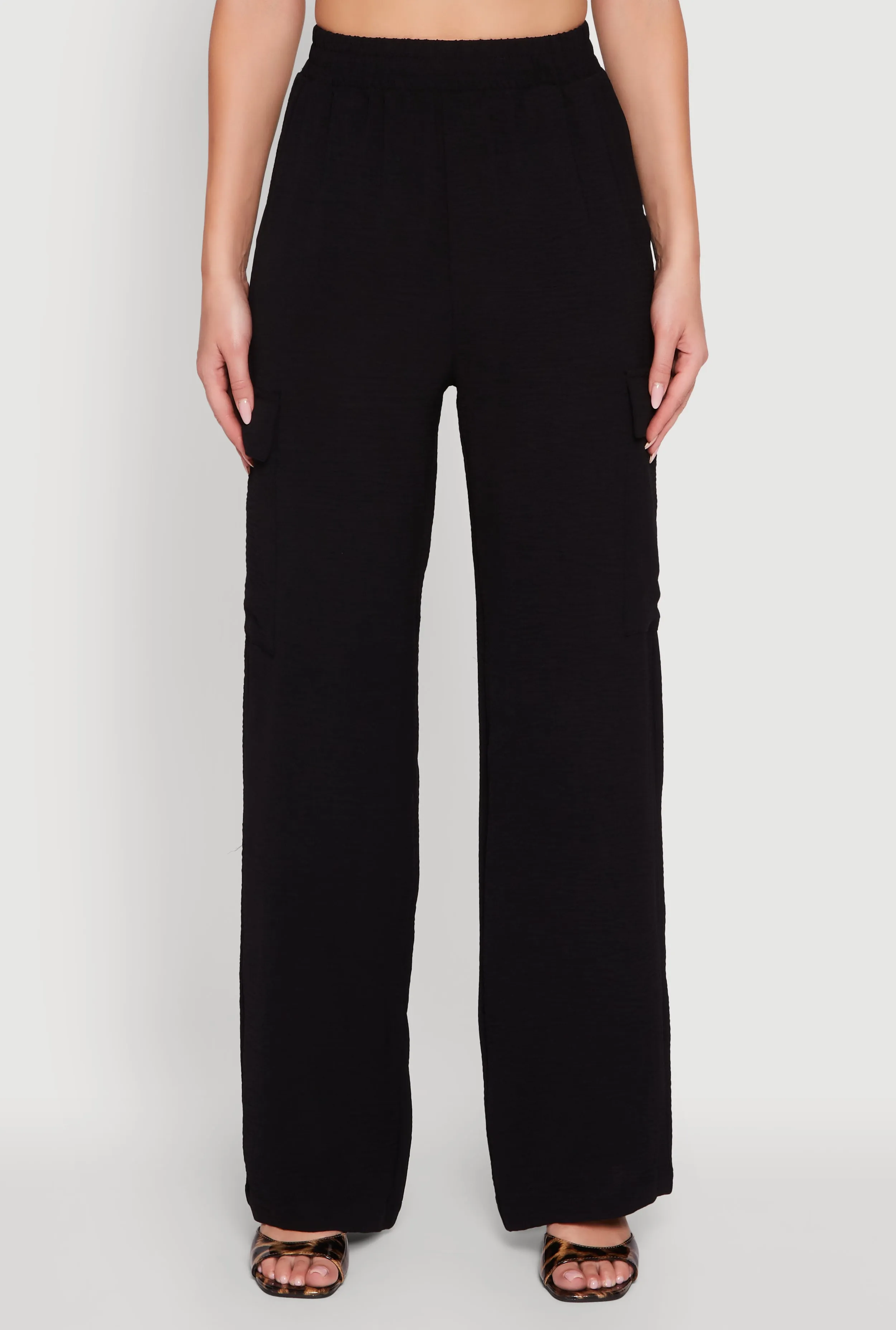 High Waisted Wide Leg Crepe Knit Cargo Dress Pants sold by Rainbow product image thumbnail 3