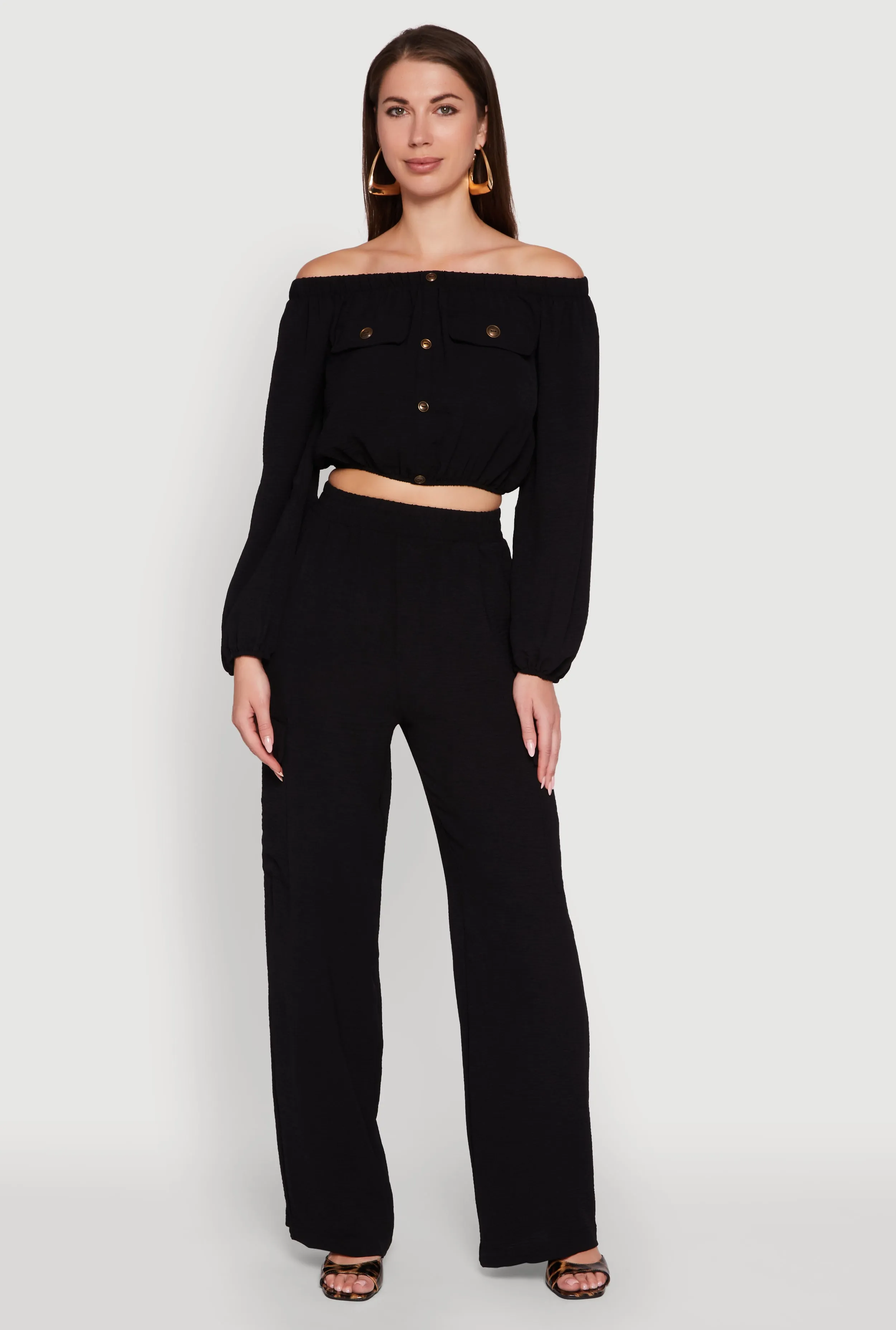 High Waisted Wide Leg Crepe Knit Cargo Dress Pants sold by Rainbow