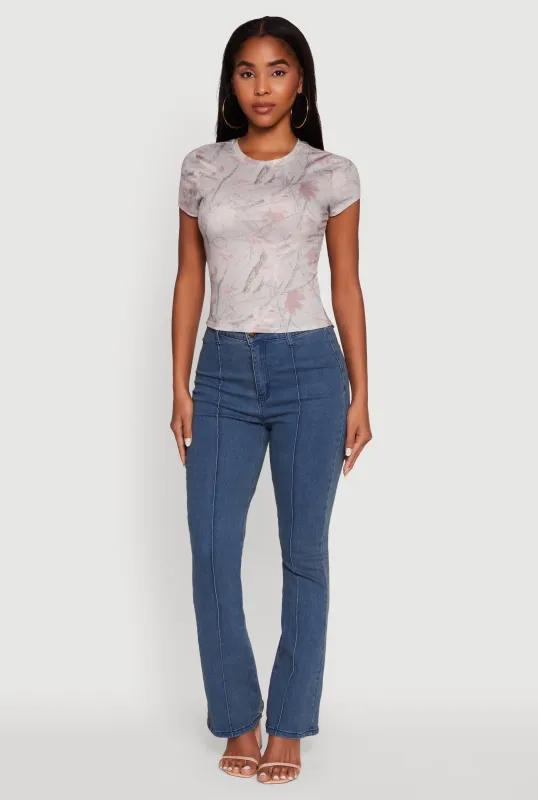 Leaf Print Crew Neck T-Shirt sold by Rainbow