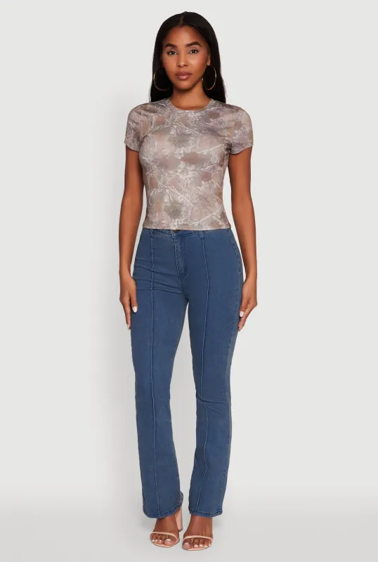 Leaf Print Crew Neck T-Shirt sold by Rainbow