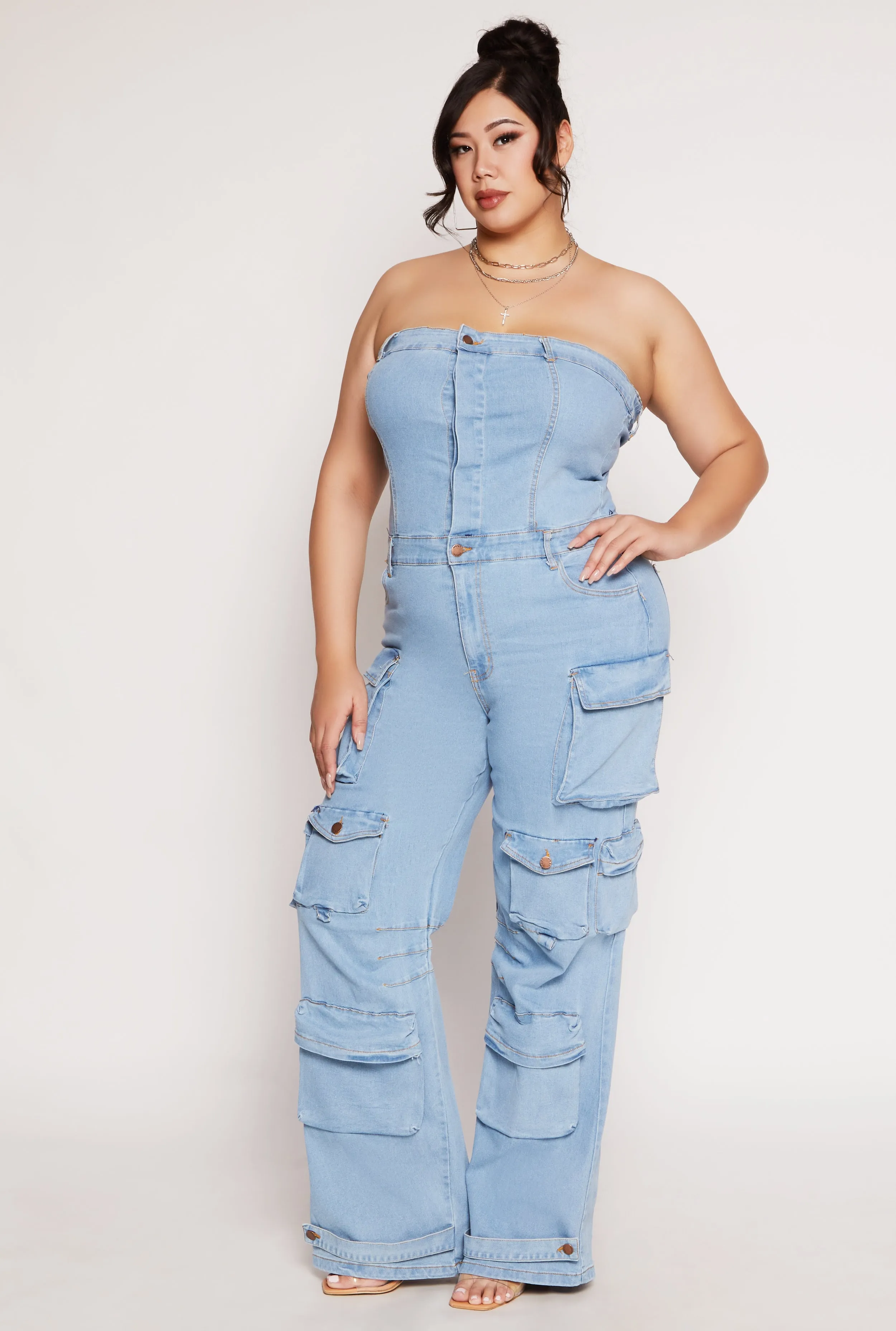 Plus Size Daisy Denim Strapless Utility Jumpsuit sold by Rainbow product image thumbnail 3